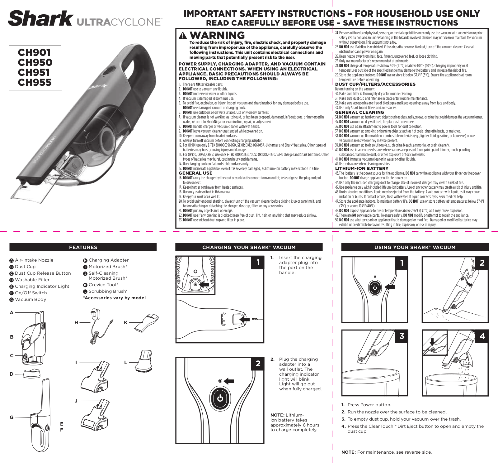 Shark CH901, CH950, CH951, CH955 User Manual