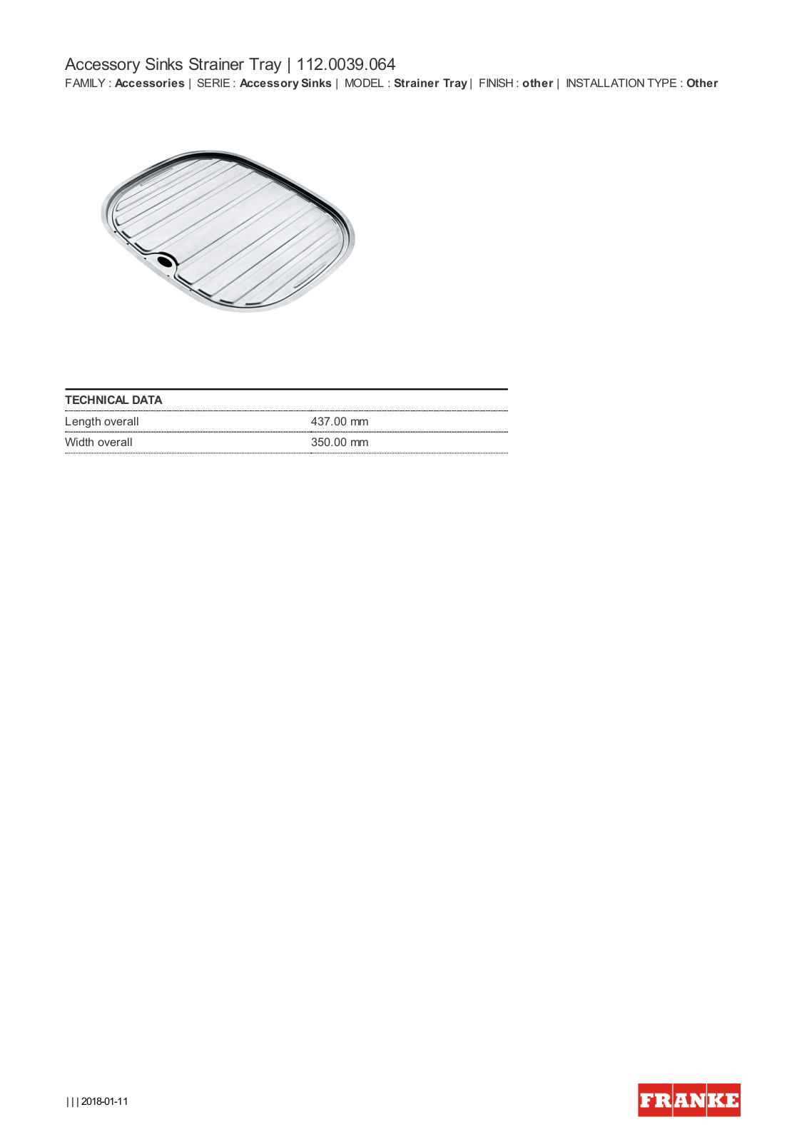 Franke DT064 Specifications Sheet