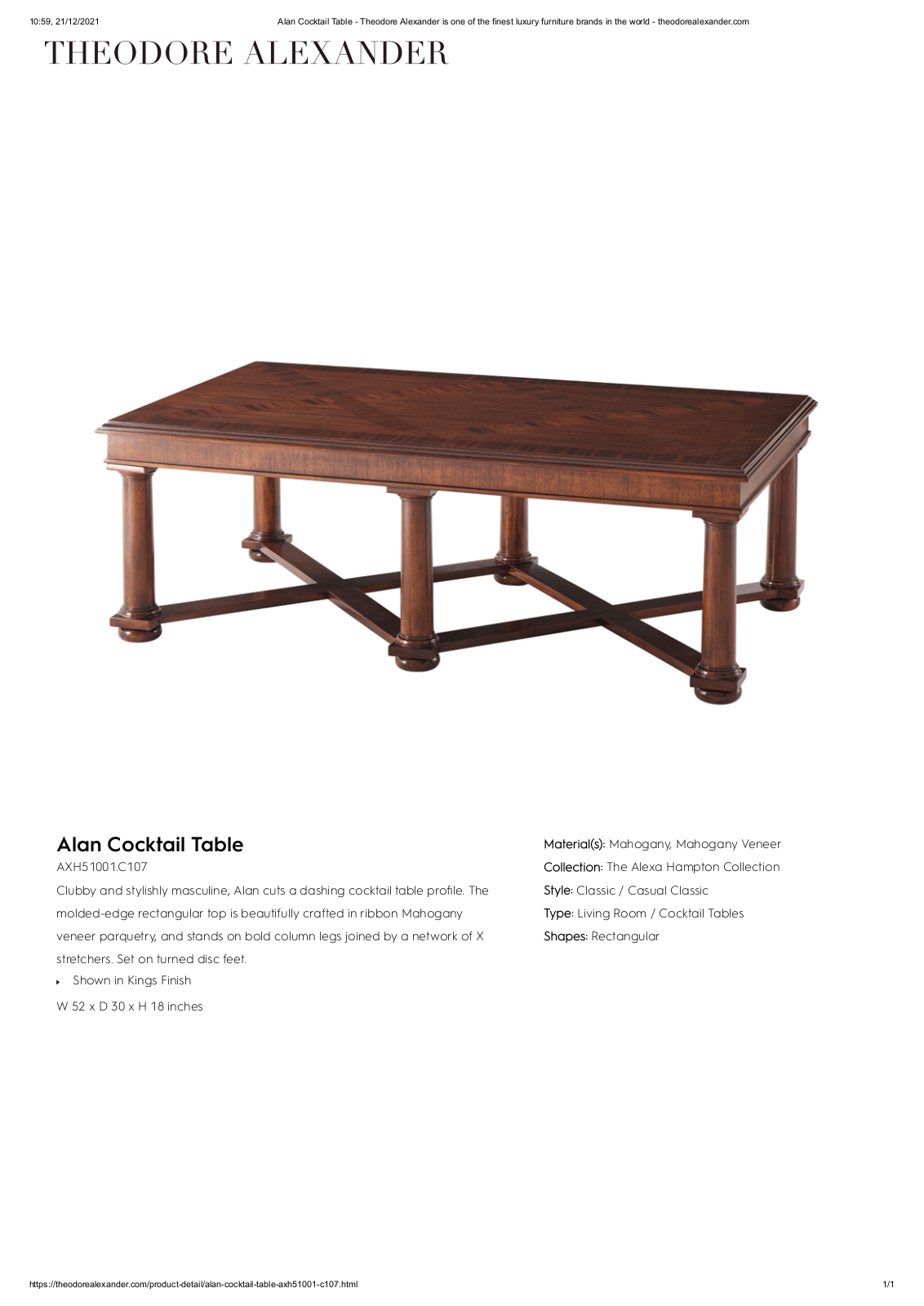 Theodore Alexander FPLJ3545 Specifications - ManualMachine.com