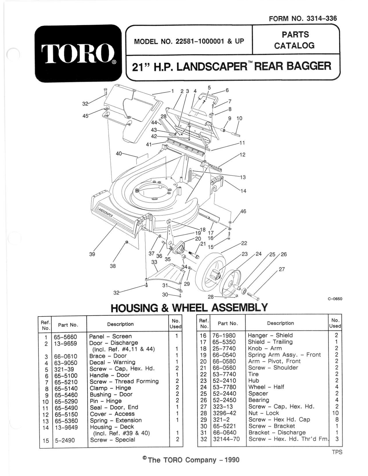 Toro 22581 Parts Catalogue