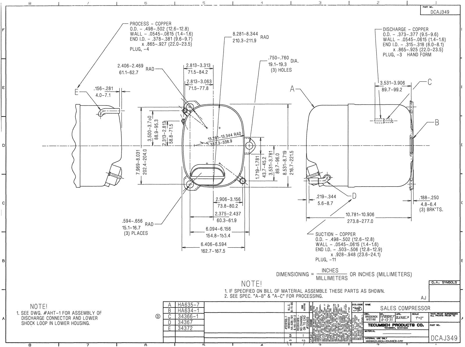 Tecumseh AJA5518EXD Drawing Data