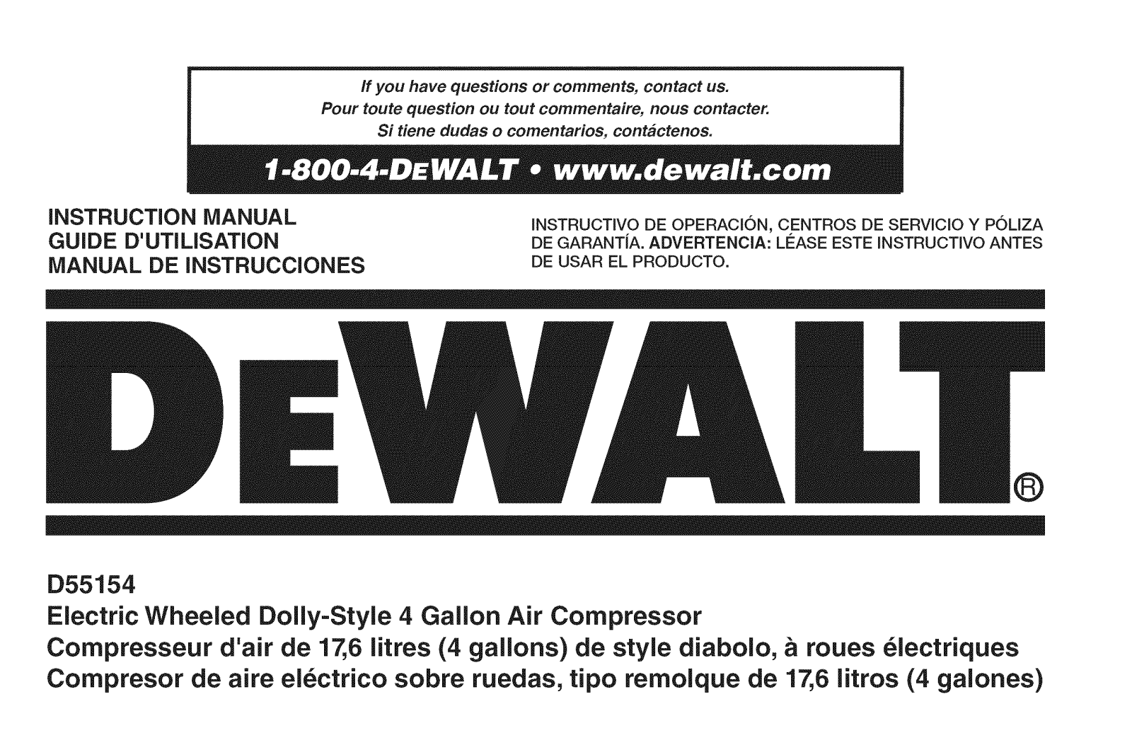 DeWalt D55154 TYPE 1 Owner’s Manual