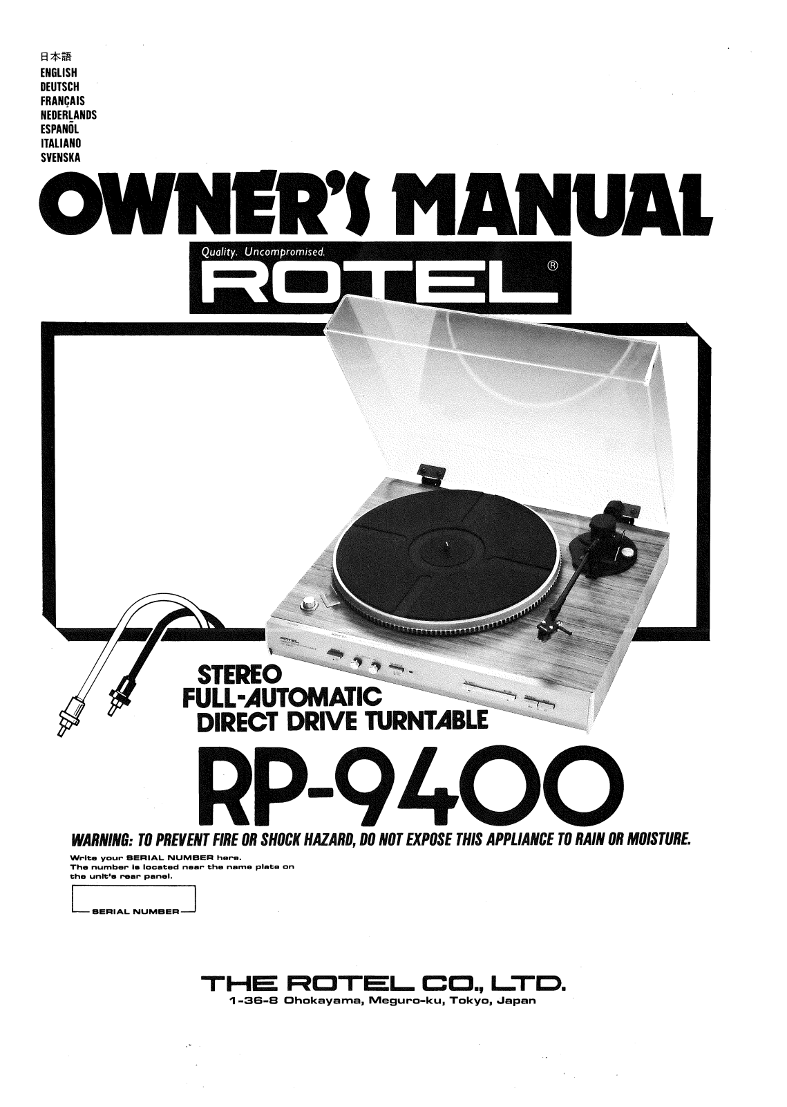 Rotel RP-9400 User Manual