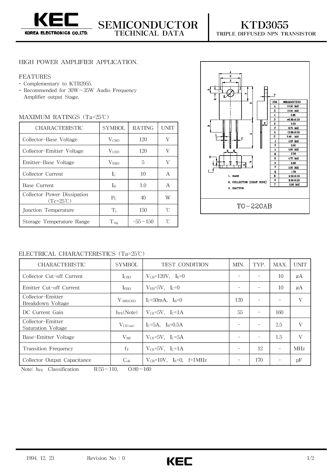 KEC KTD3055 Datasheet