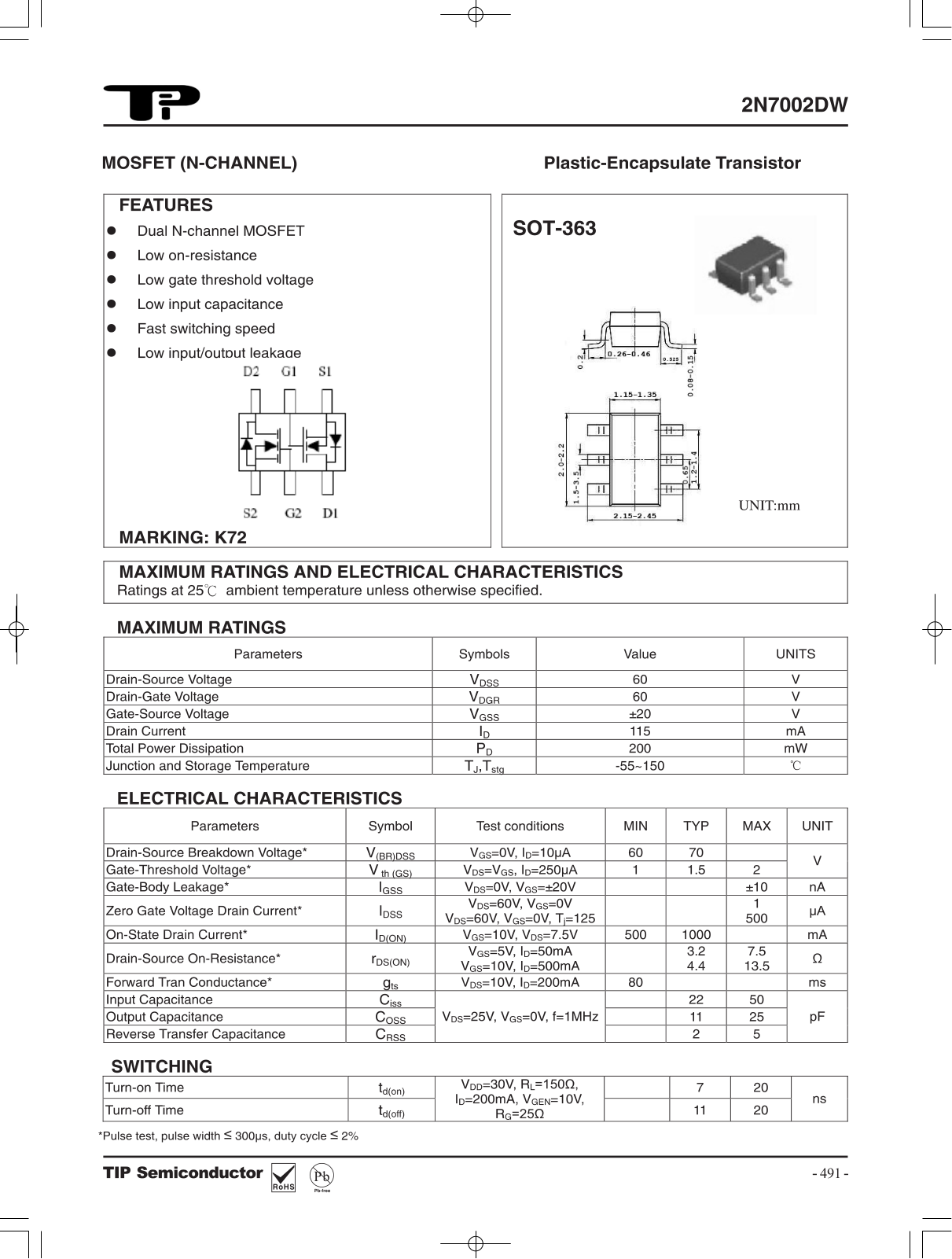 TIP 2N7002DW Schematic