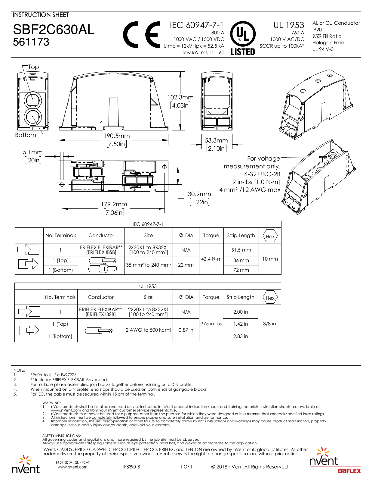 ERICO 561173 Instruction Sheet