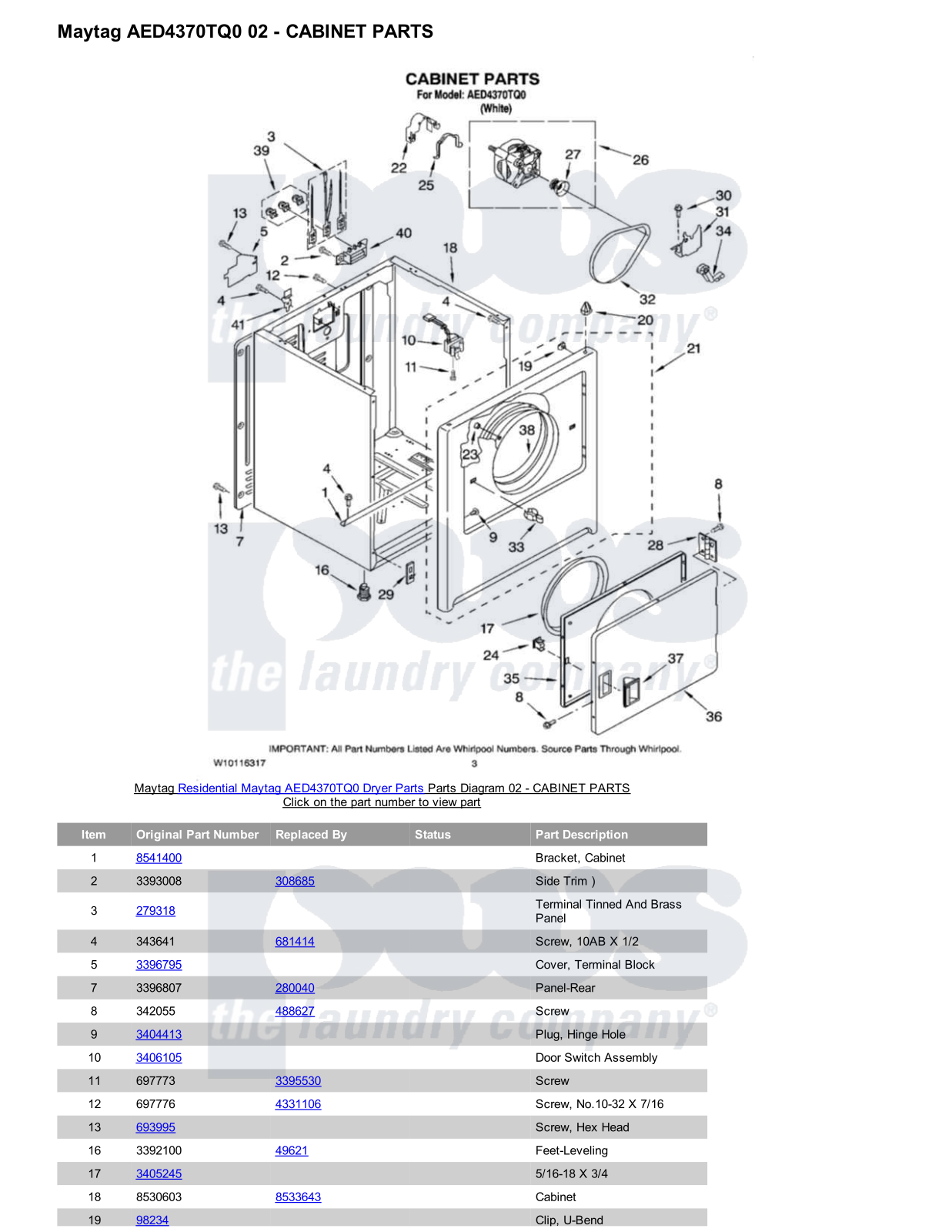 Maytag AED4370TQ0 Parts Diagram