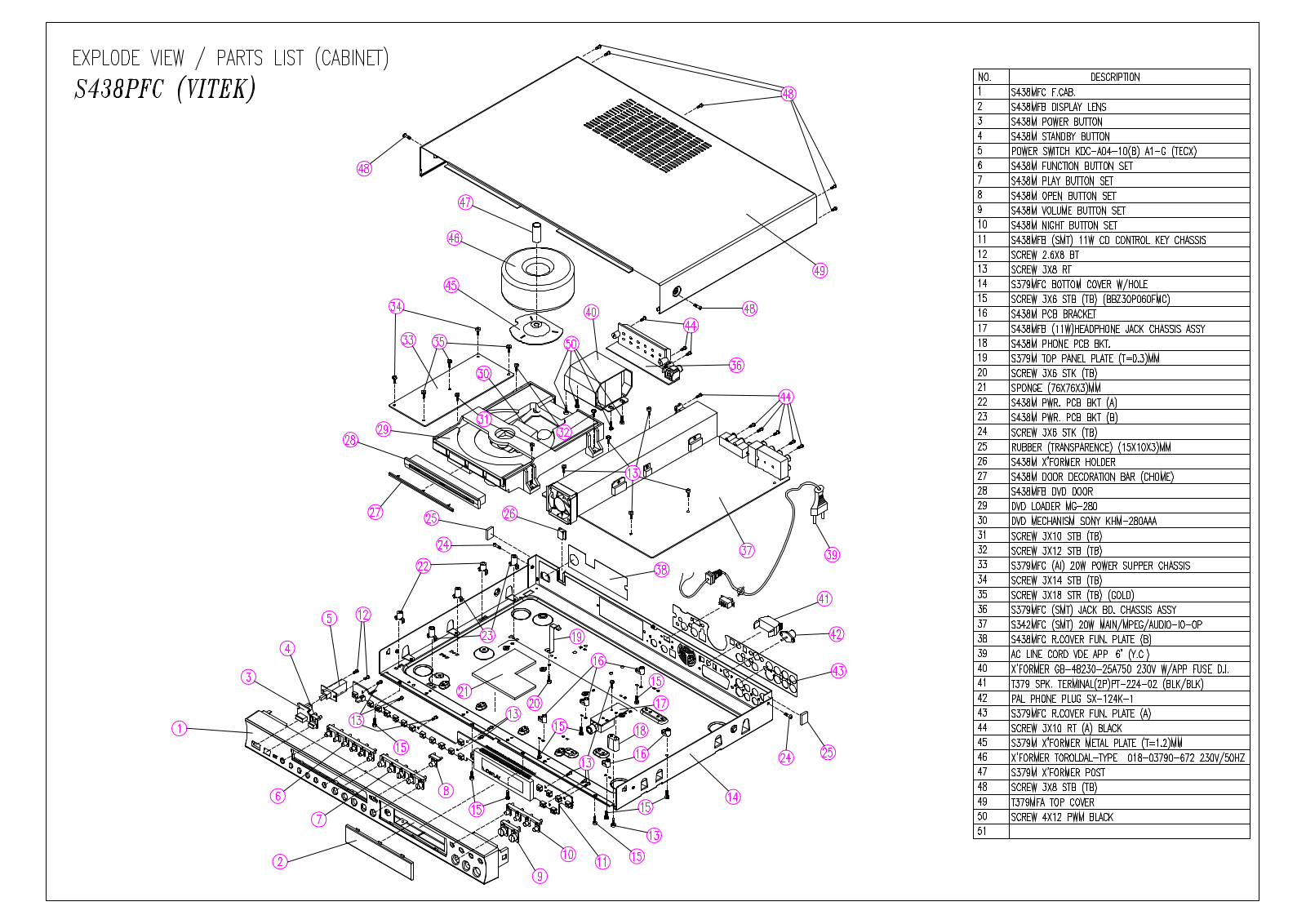 Vitek S438PFC Exploded view