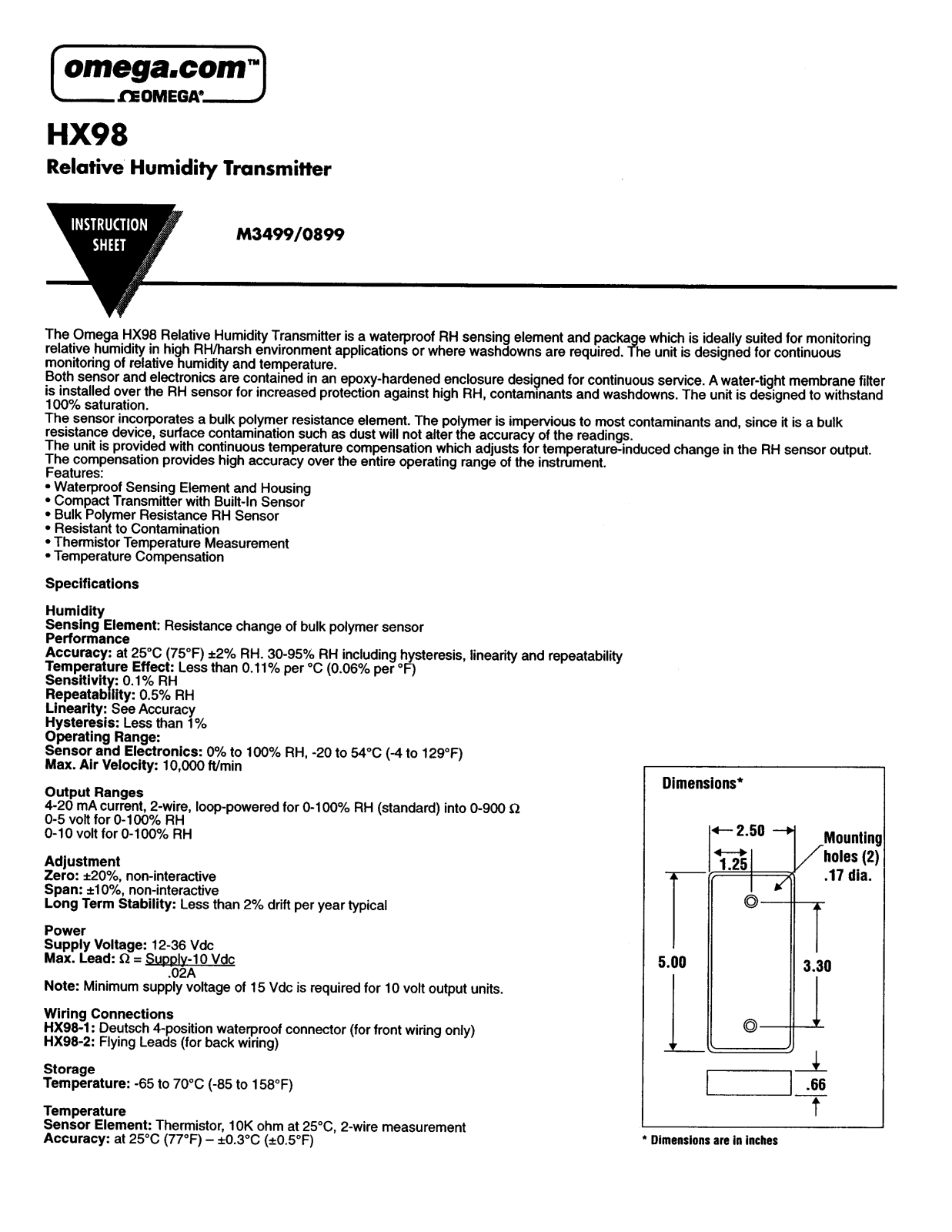 Omega Products HX98 Installation  Manual