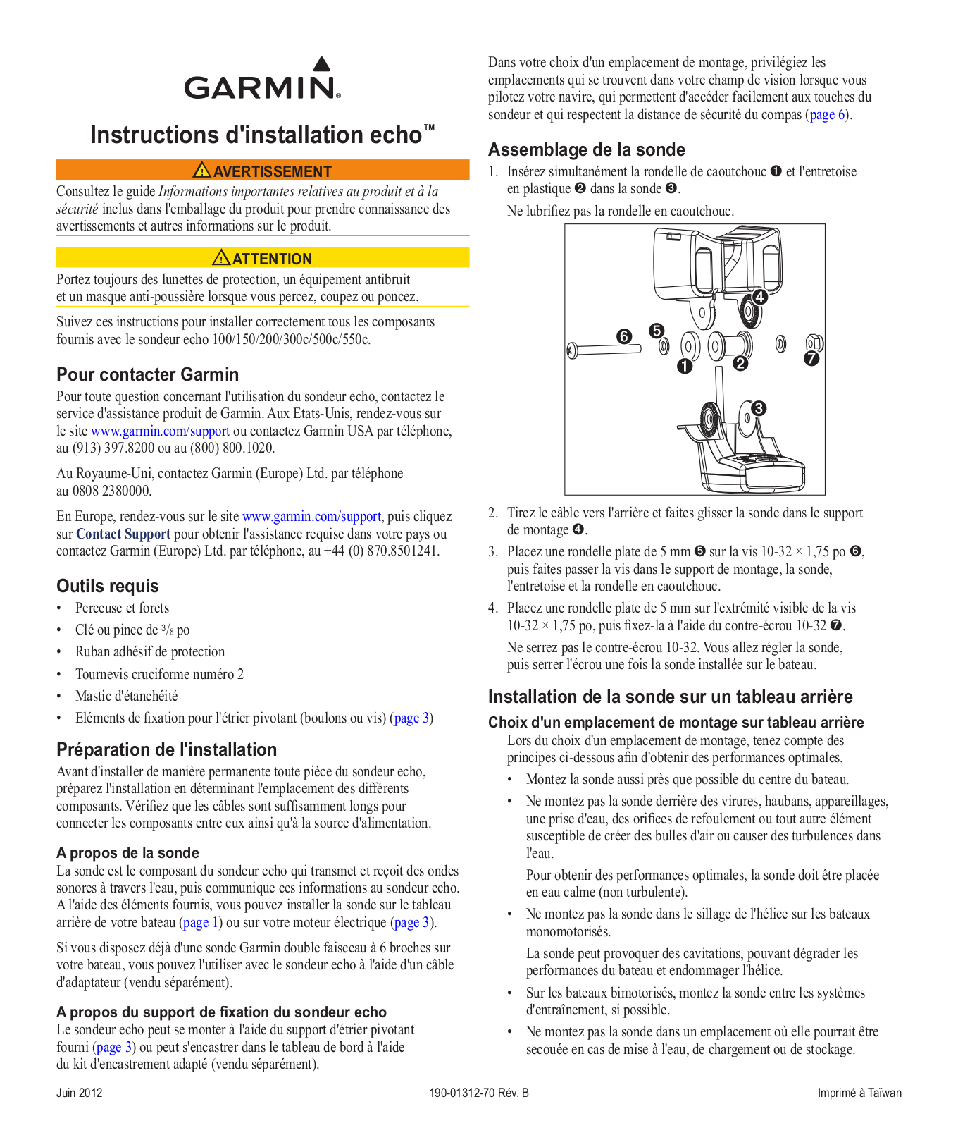 Garmin echo 200, echo 550c, echo 300c, echo 500c, echo 100 Installation manual