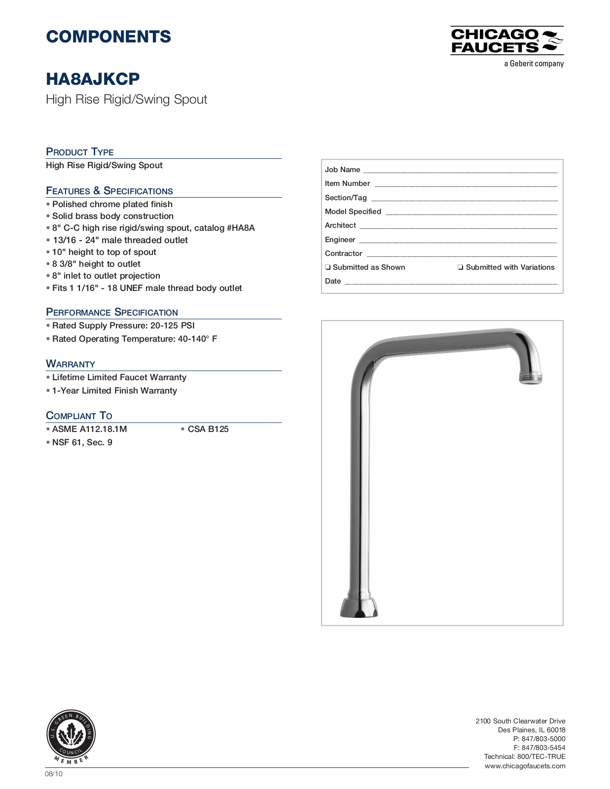 Chicago Faucet HA8AJKCP User Manual