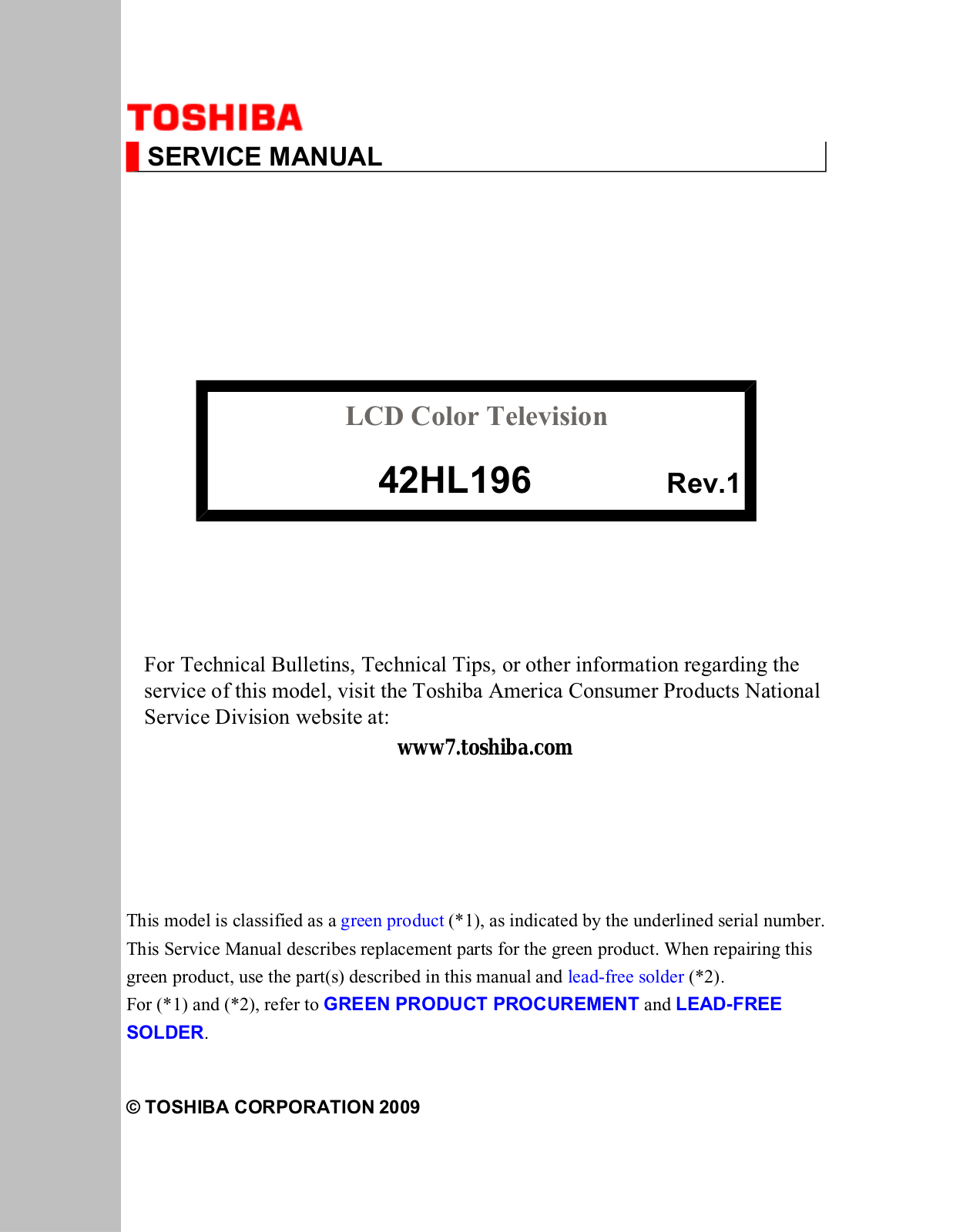 TOSHIBA 42HL196 Service Manual