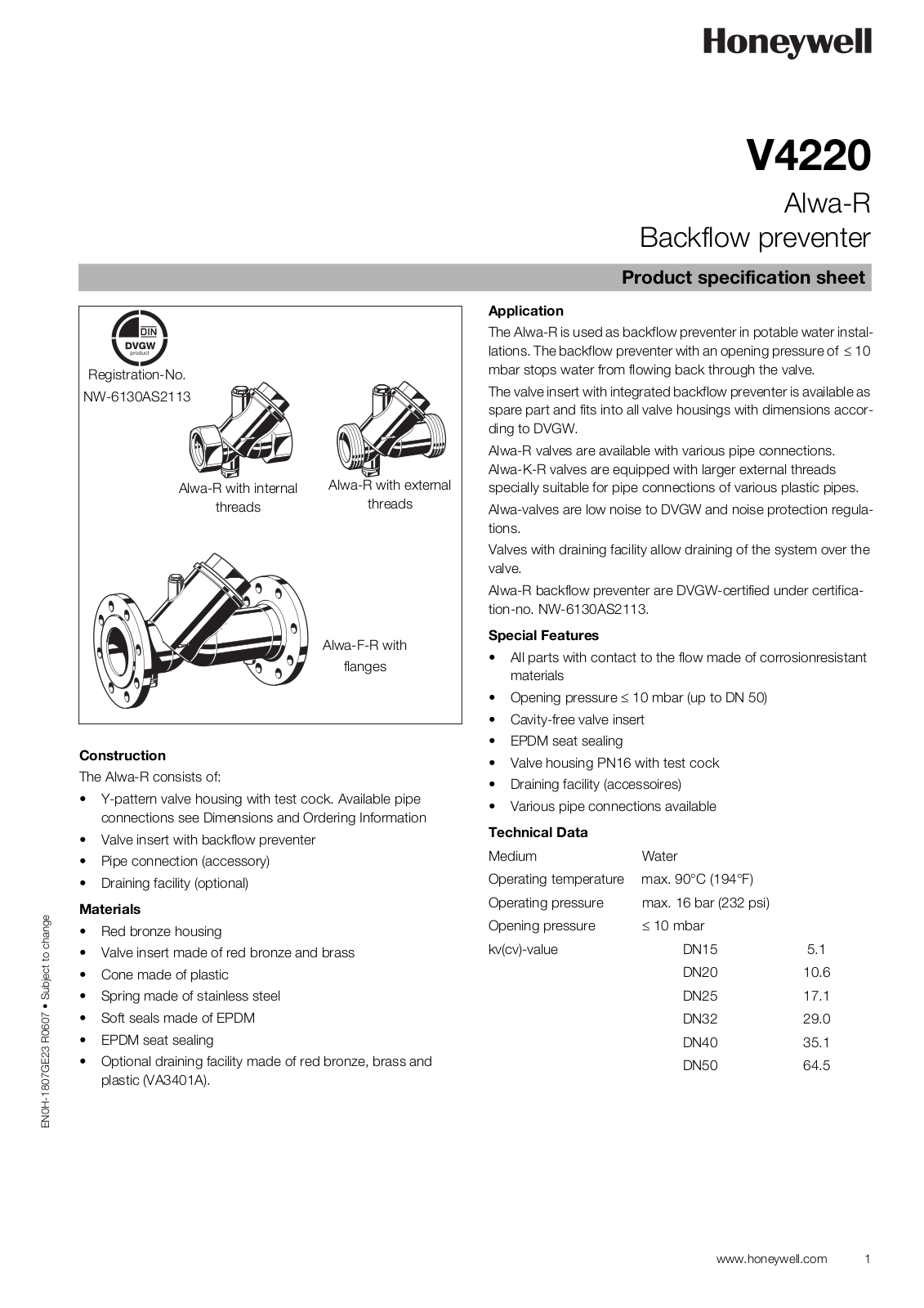 Honeywell V4220 DATASHEET