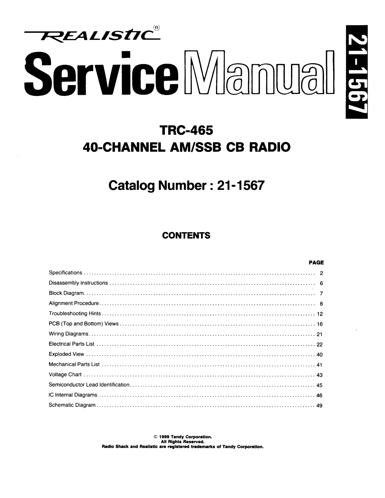 Realistic   RadioShack 21-1567 Service Manual