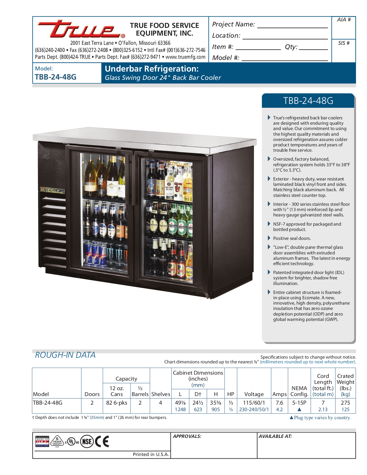True Manufacturing TBB-24-48G General Manual - ManualMachine.com
