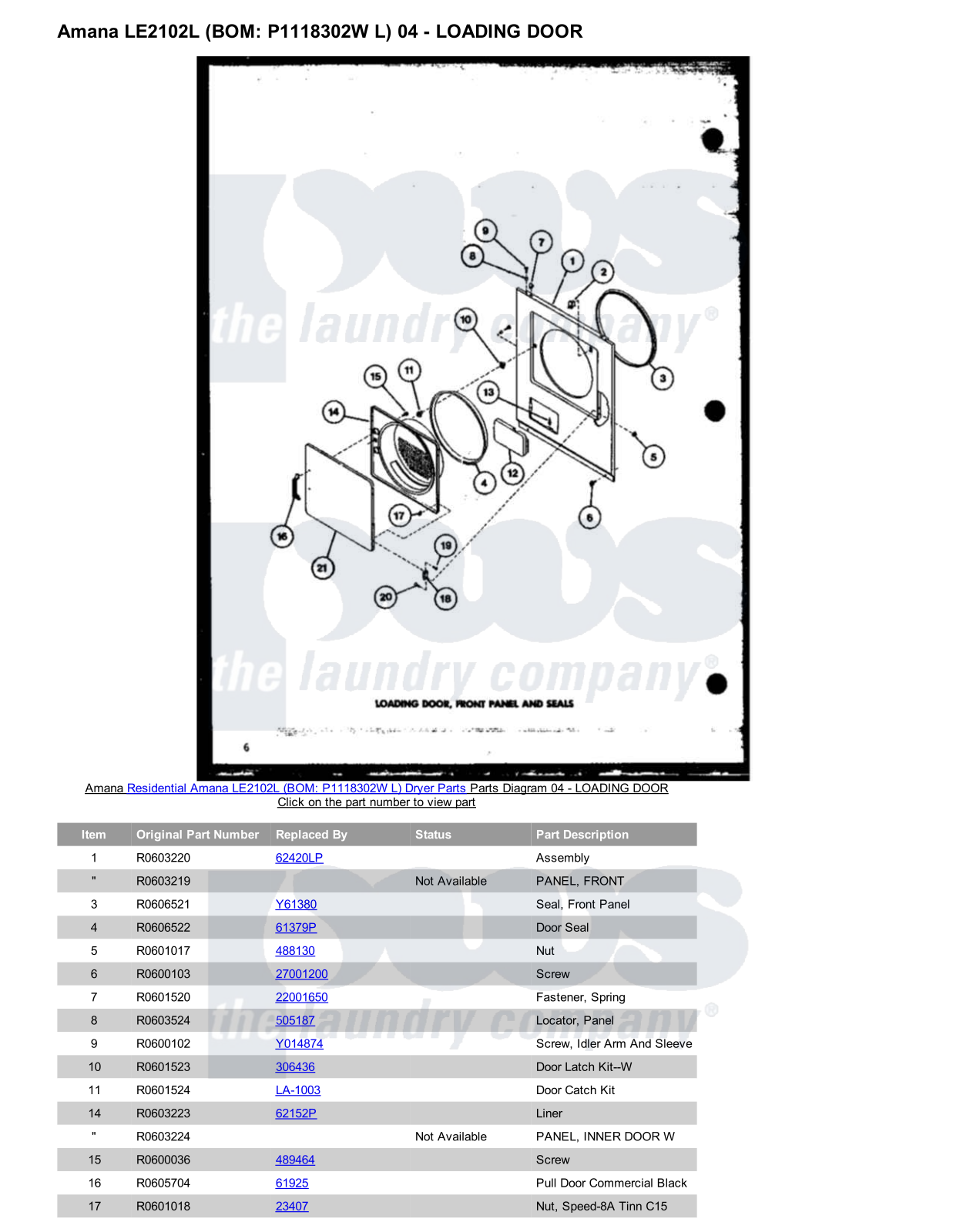 Amana LE2102L Parts Diagram