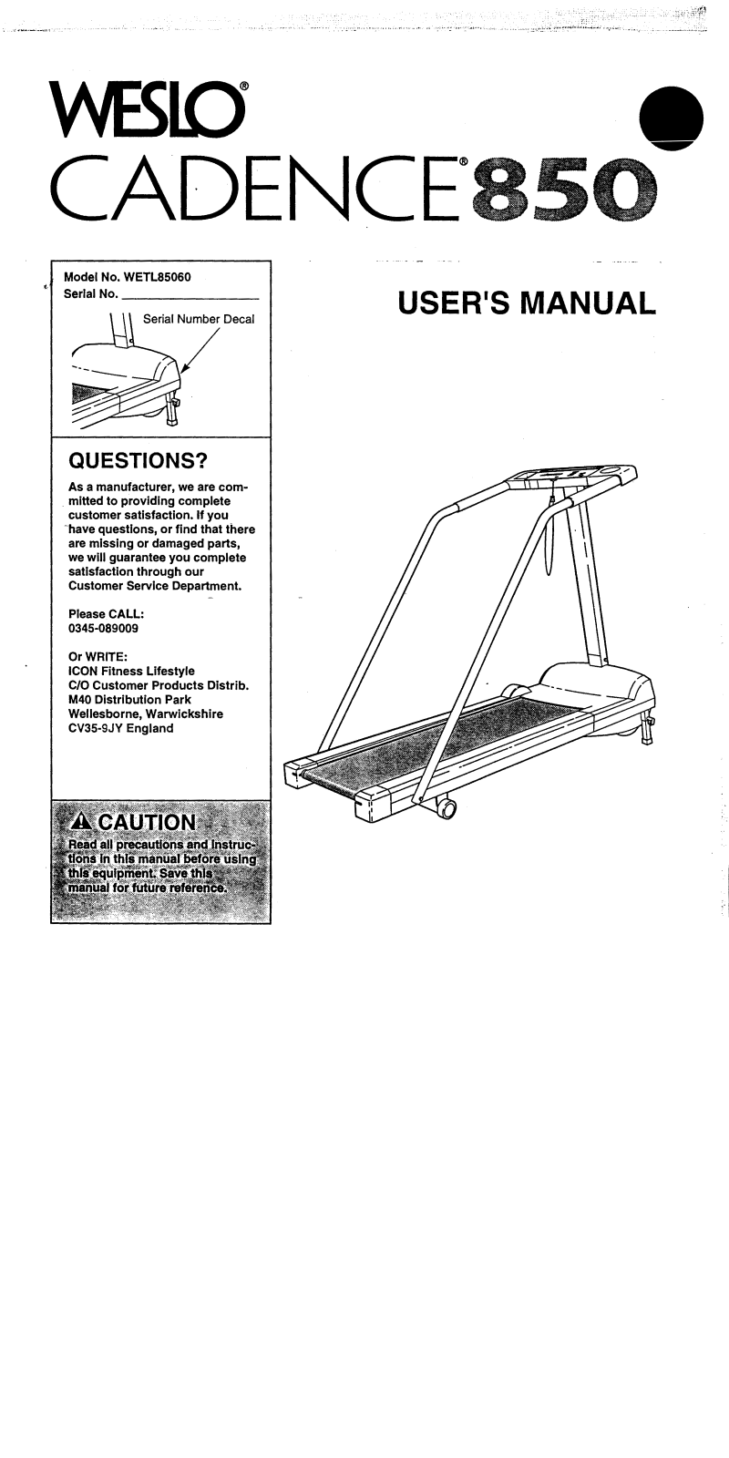 Weslo WETL85060 Owner's Manual