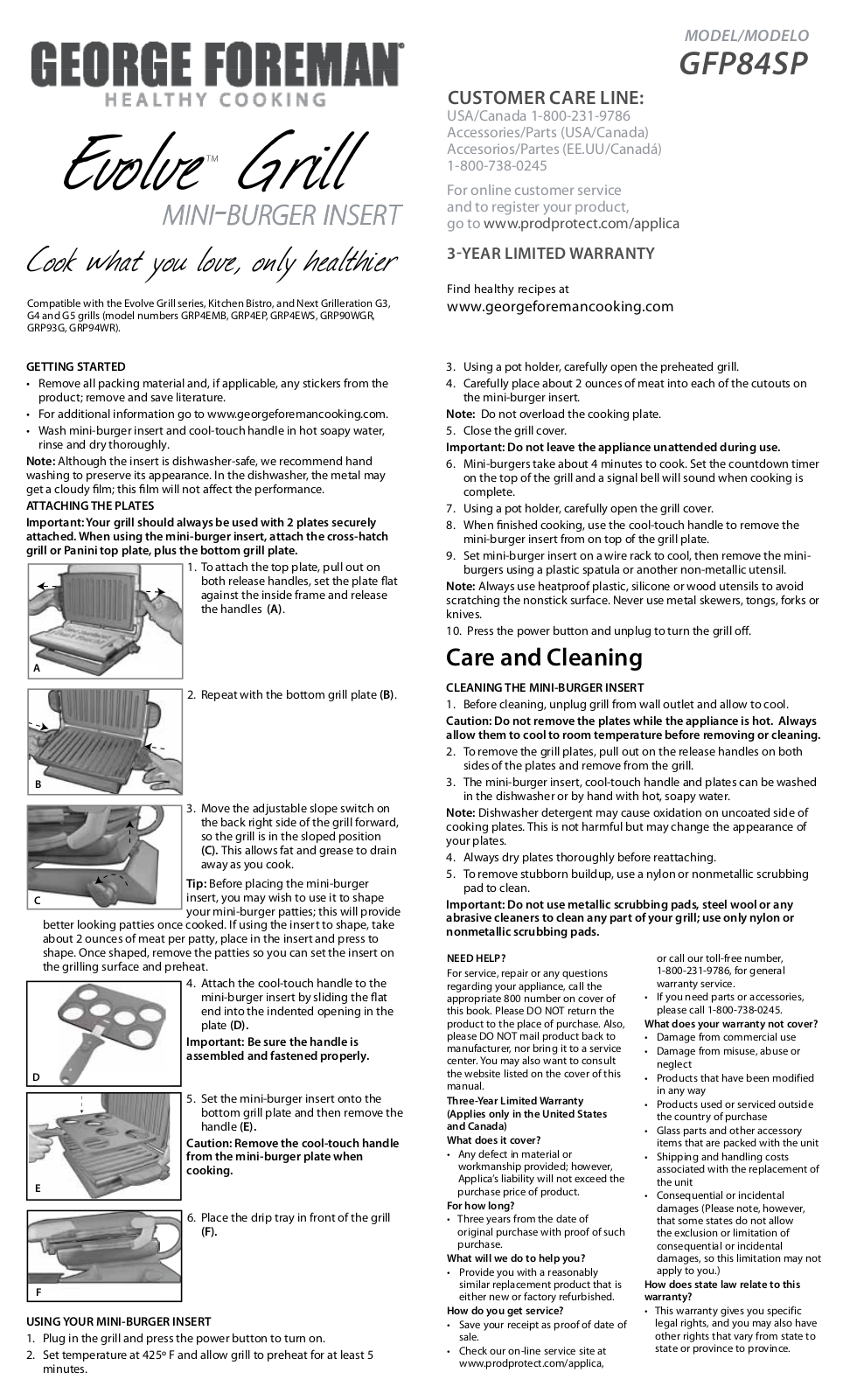 George Foreman GFP84SP Owner's Manual