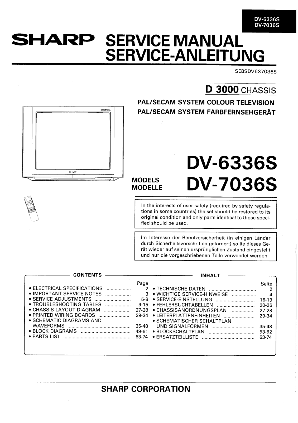 Sharp DV-7036S, DV-6336S Service Manual