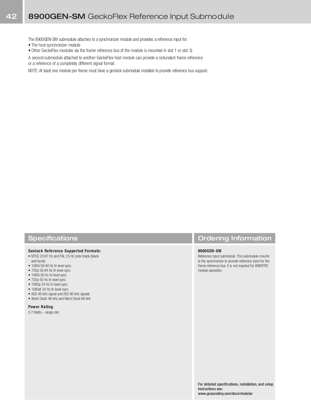 Grass valley 8900GEN-SM DATASHEET