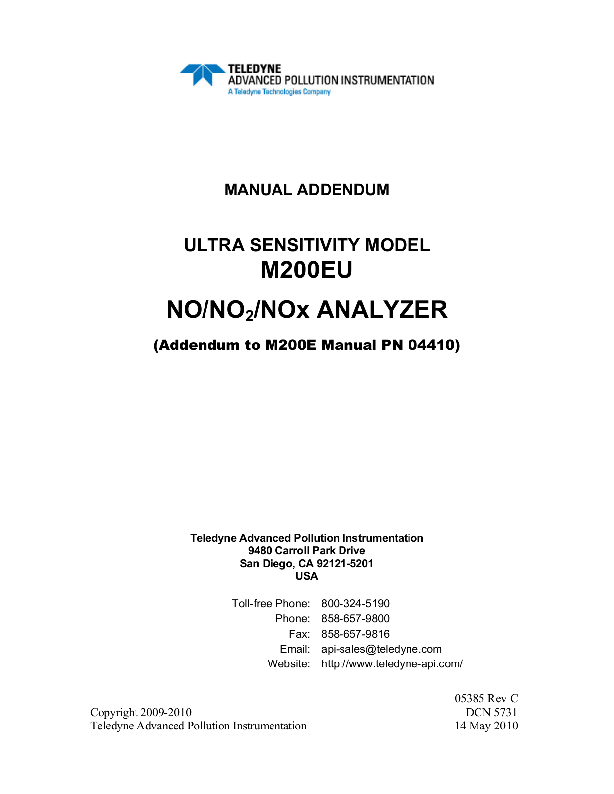 Teledyne M200EU User Manual