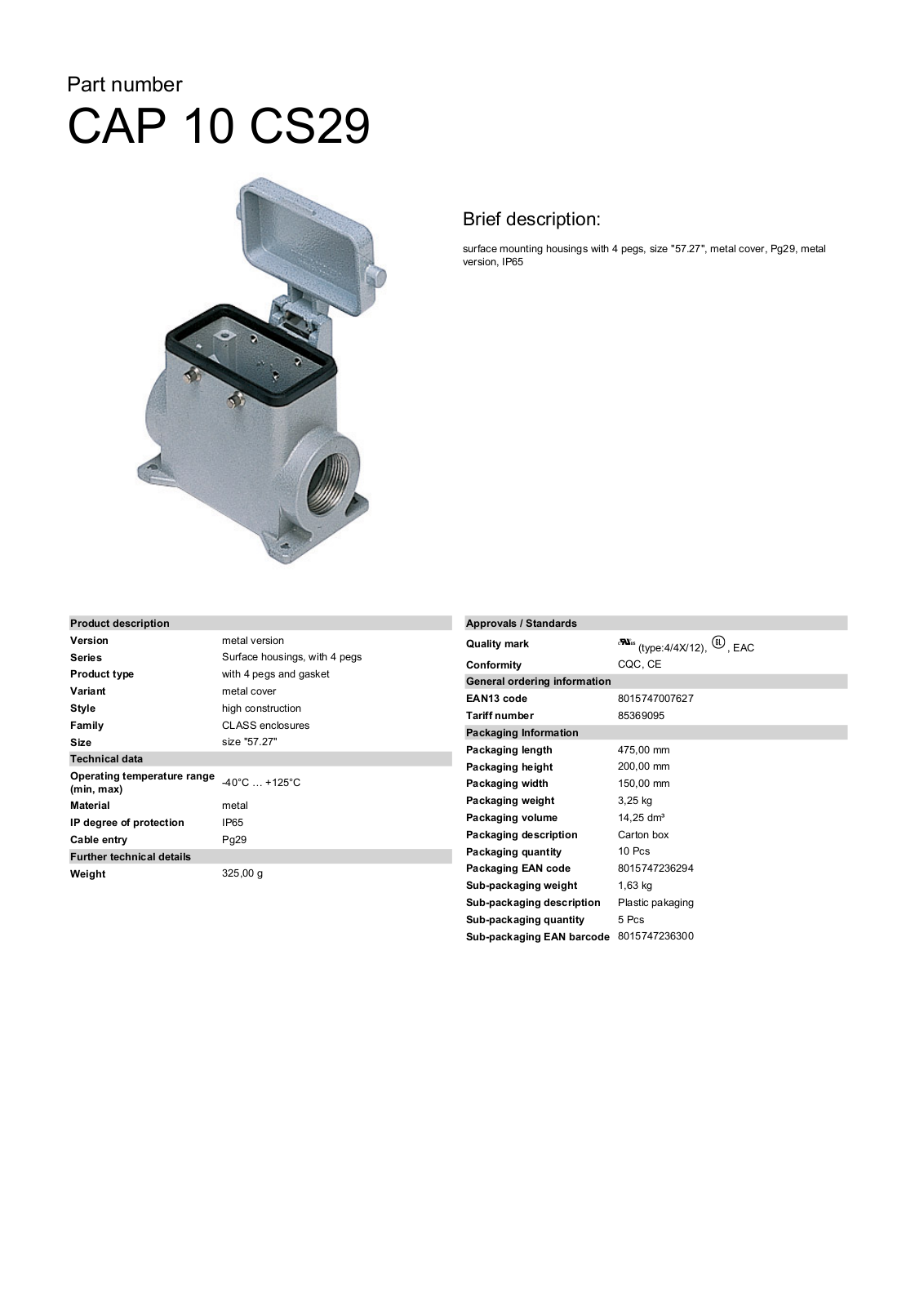 Datasheet CAP-10CS29 Datasheet (ILME) - ManualMachine.com