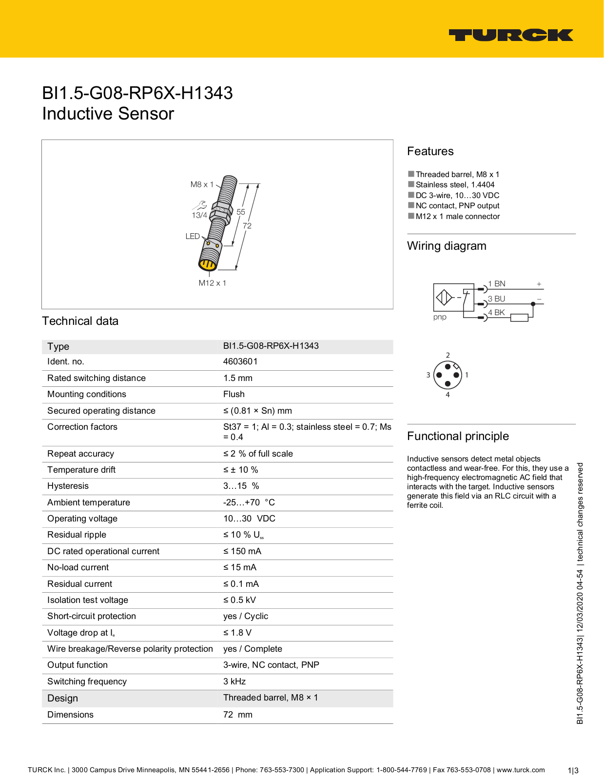 TURCK BI1.5-G08-RP6X-H1343 Datasheet