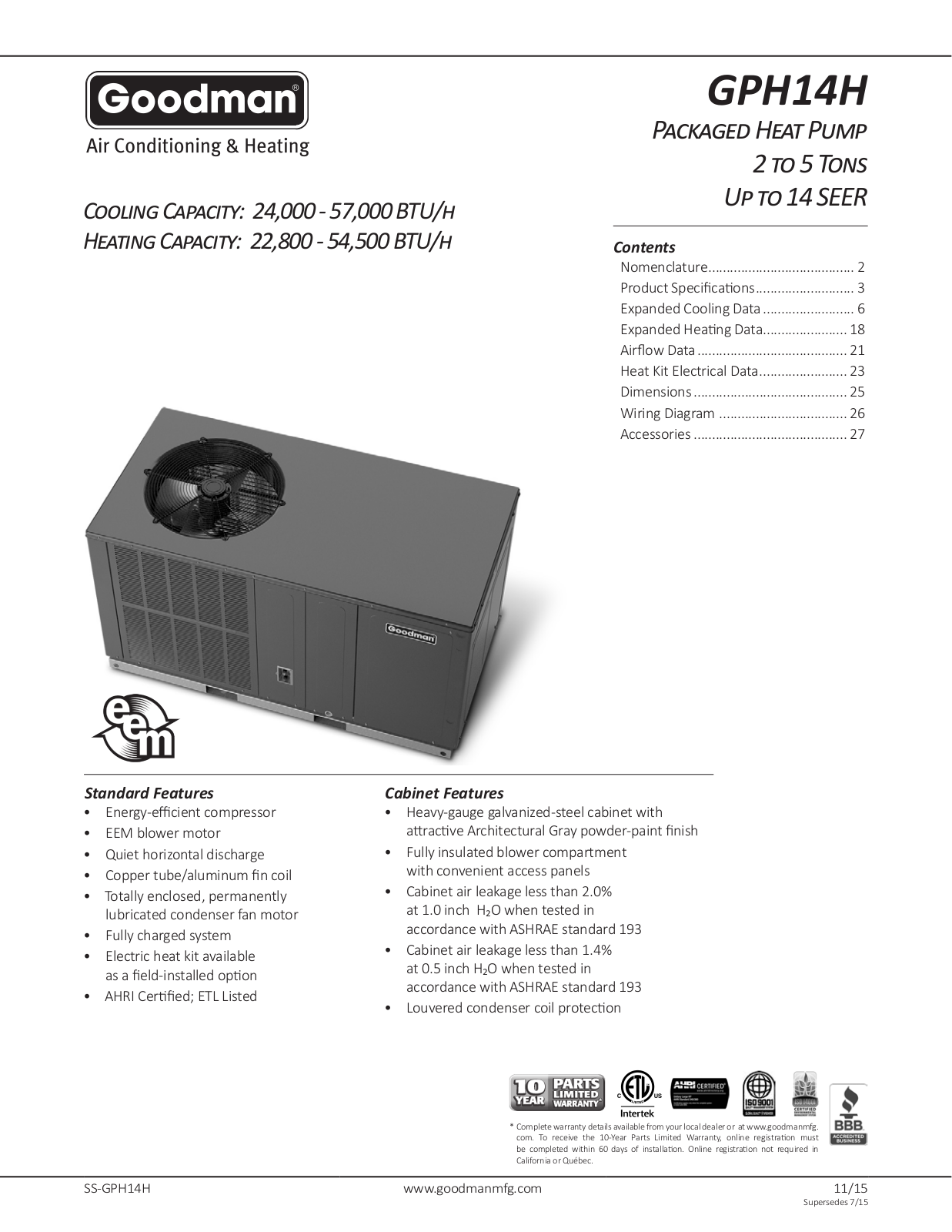 Goodman GPH1424H41D User Manual