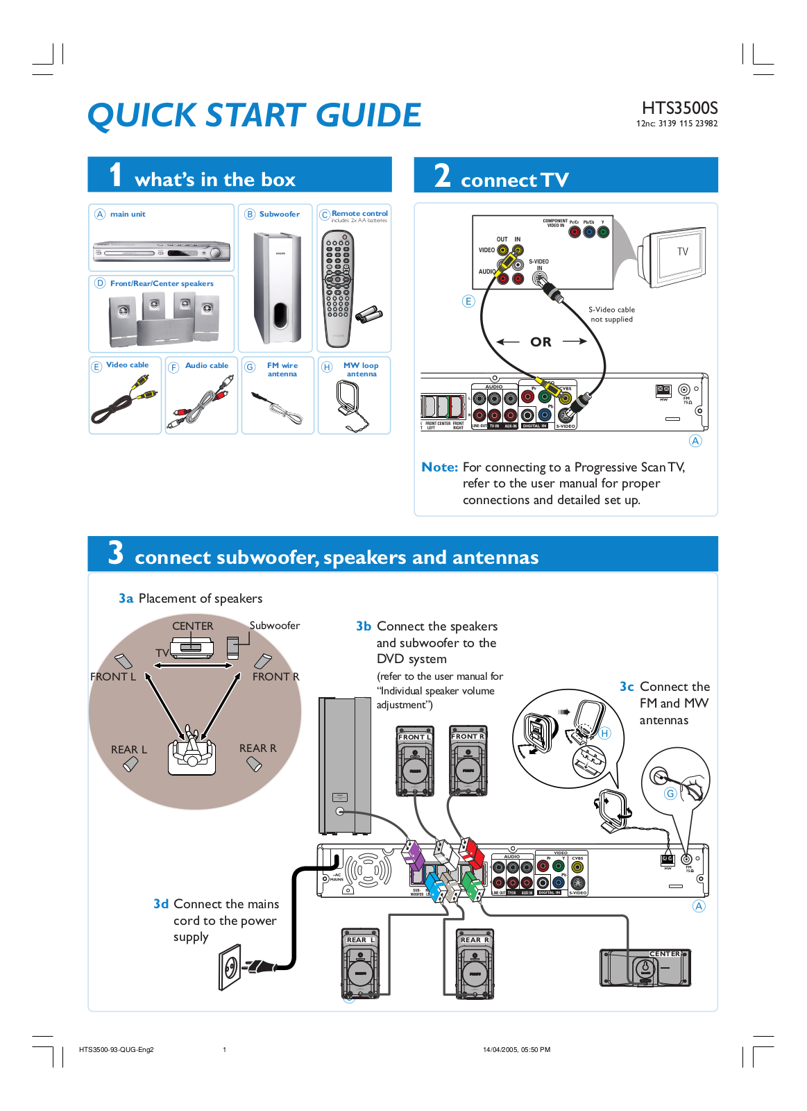 Philips HTS3500S Quick start guide