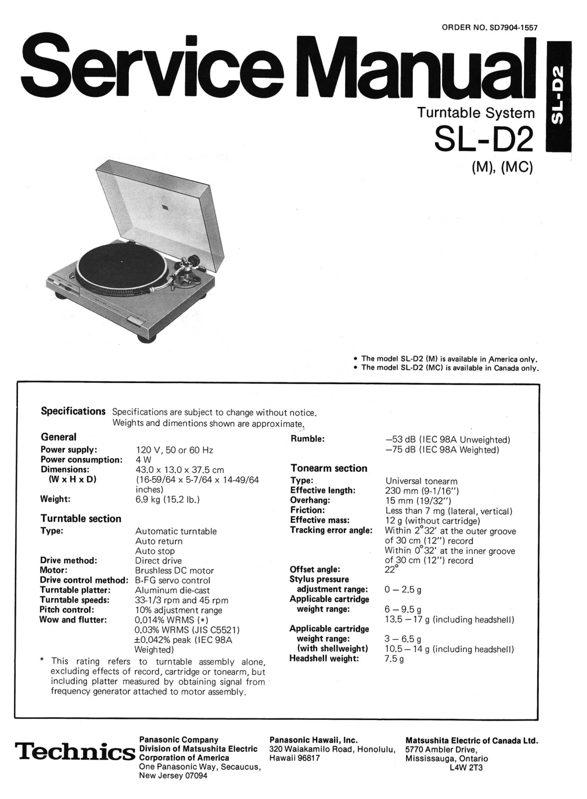 Technics SL-D-2 Service Manual
