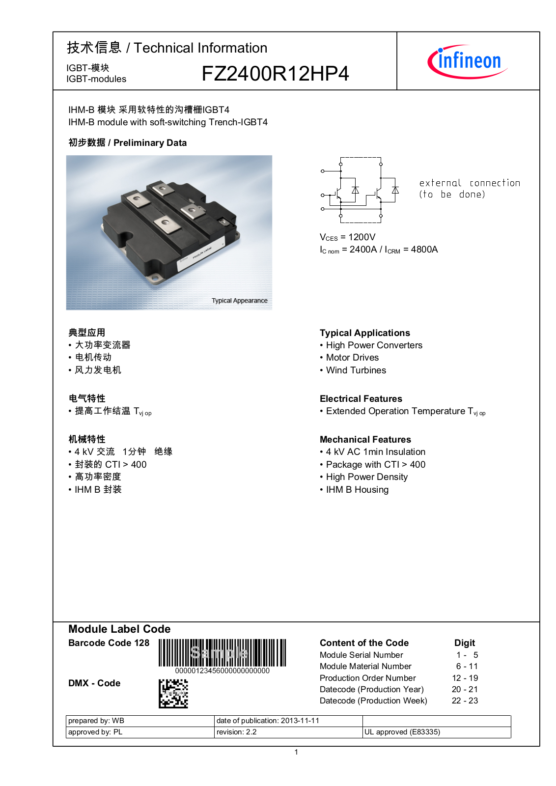 Infineon FZ2400R12HP4 Data Sheet