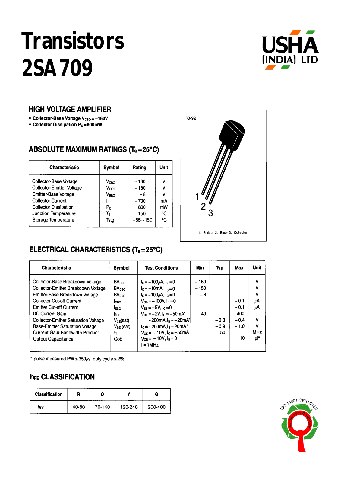 USHA 2SA709 Datasheet