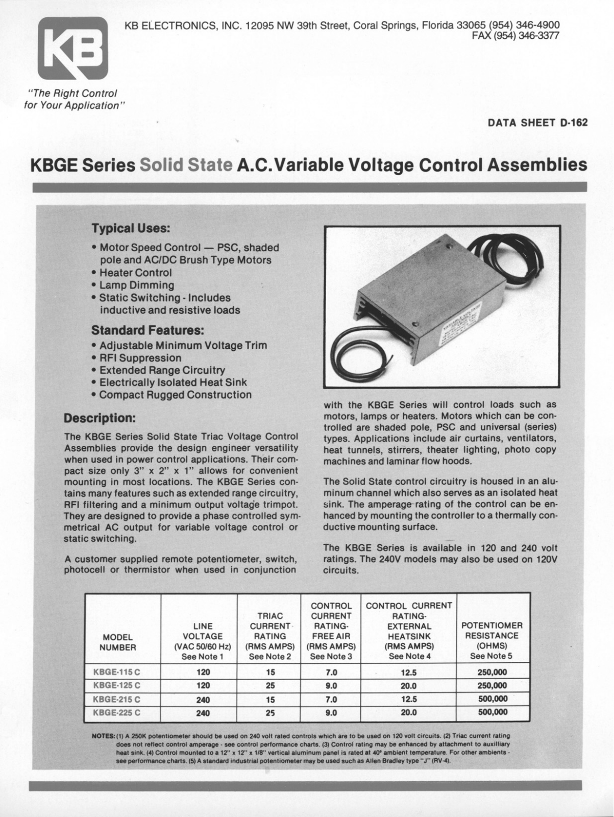 KB Electronics KBGE Series Data Sheet