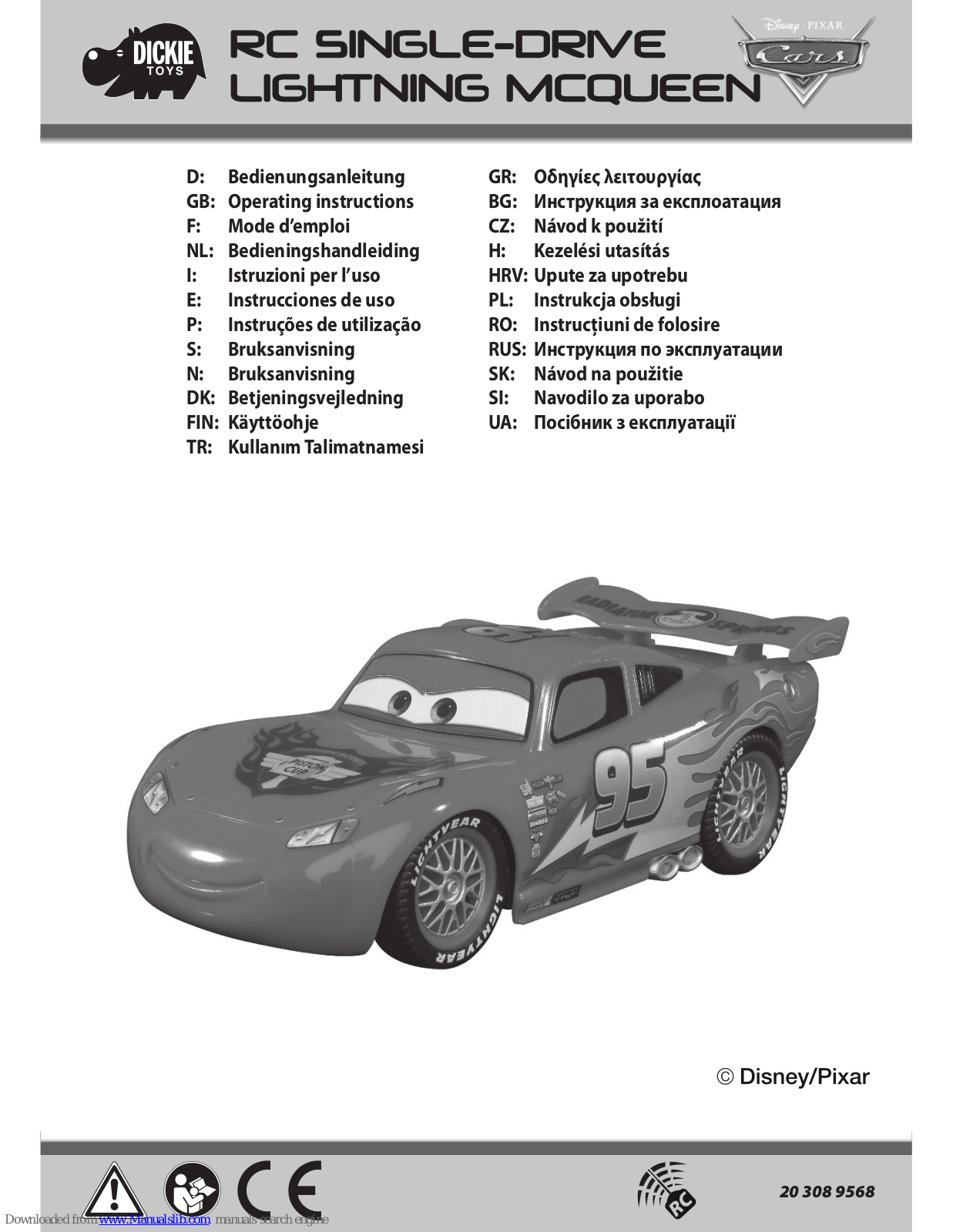 DICKIE TOYS RC JUNIOR LINE LIGHTNING McQUEEN, FIREMAN SAM RC HYDRUS Operating Instructions Manual