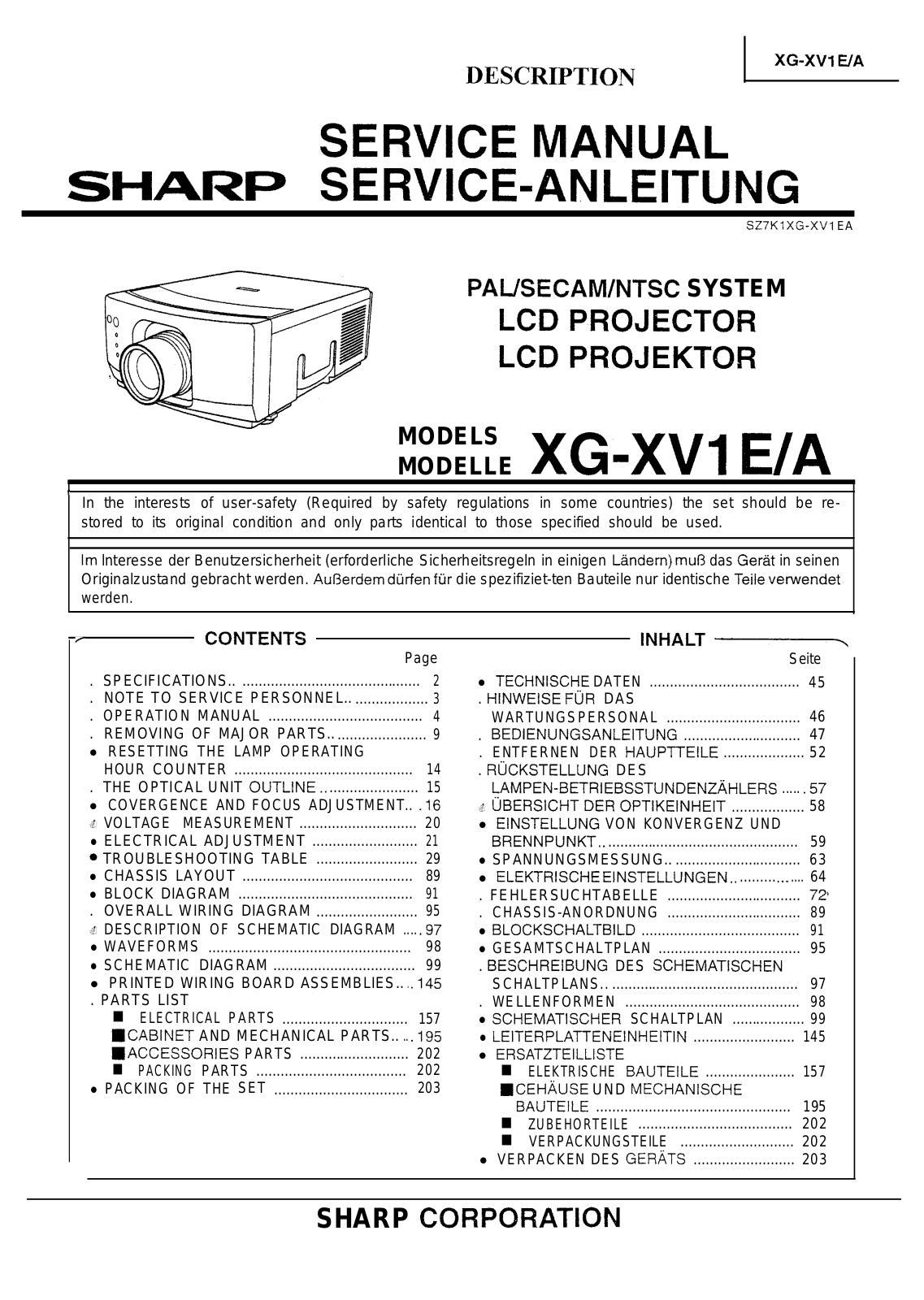 Sharp XG-XV1 Service Manual