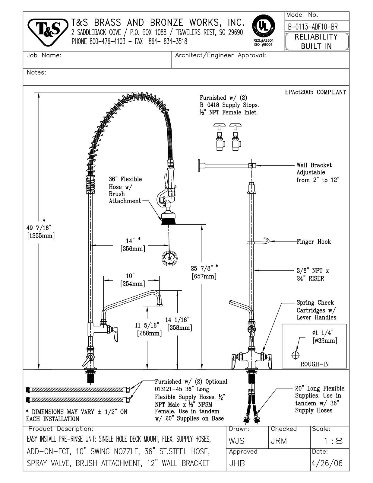 T&S Brass B-0113-ADF10-BR User Manual