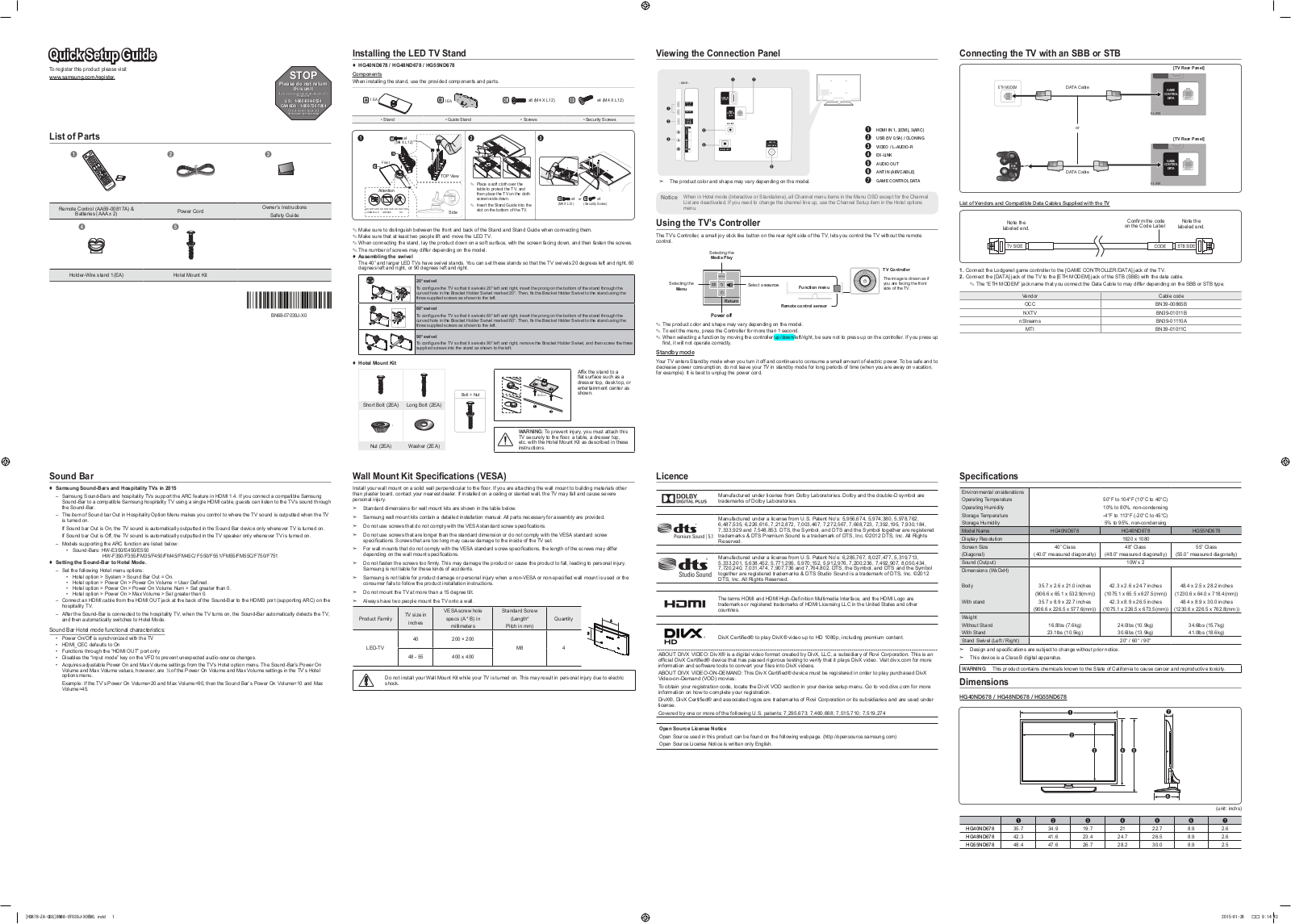 Samsung HG48ND678, HG55ND678 User Manual