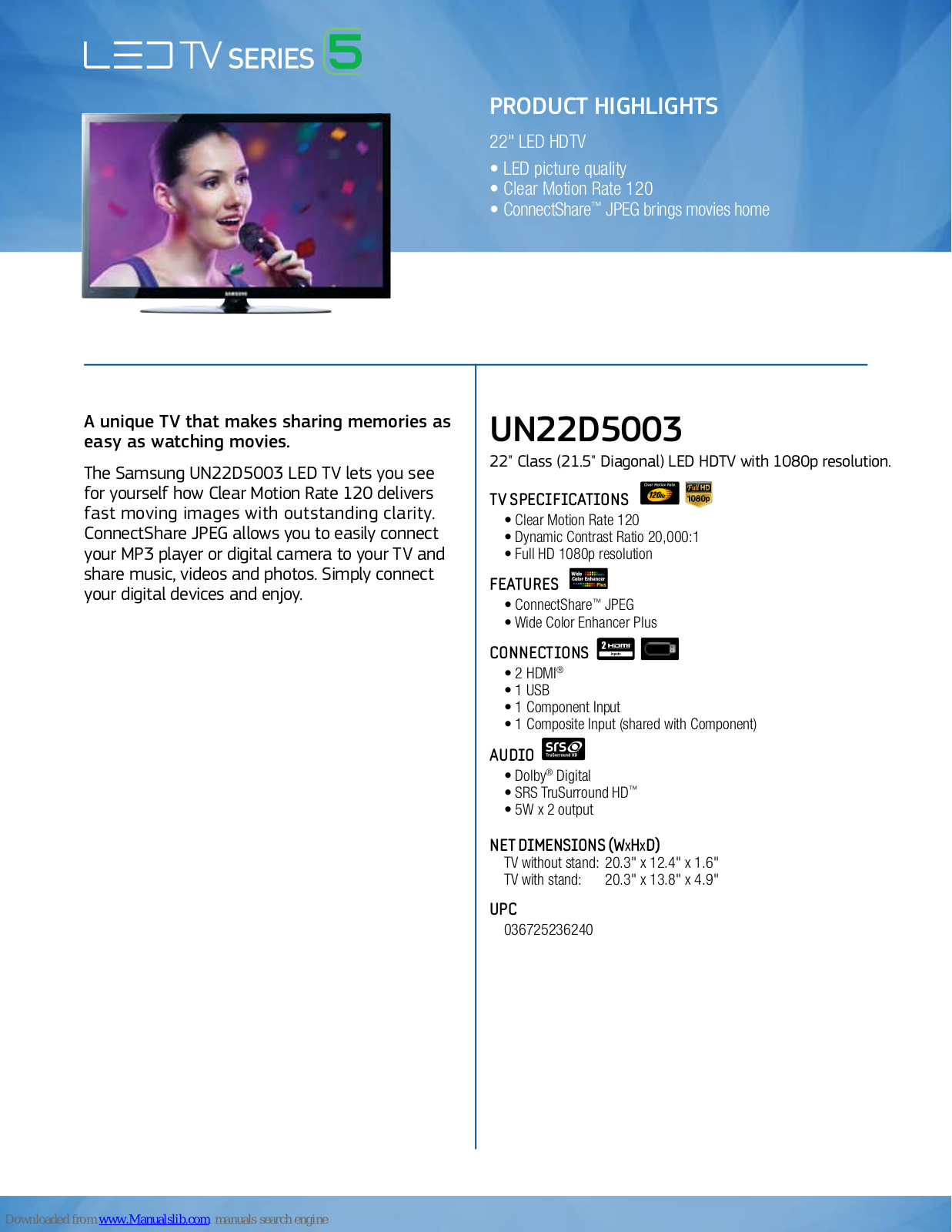 Samsung UN22D5003BFXZA Brochure