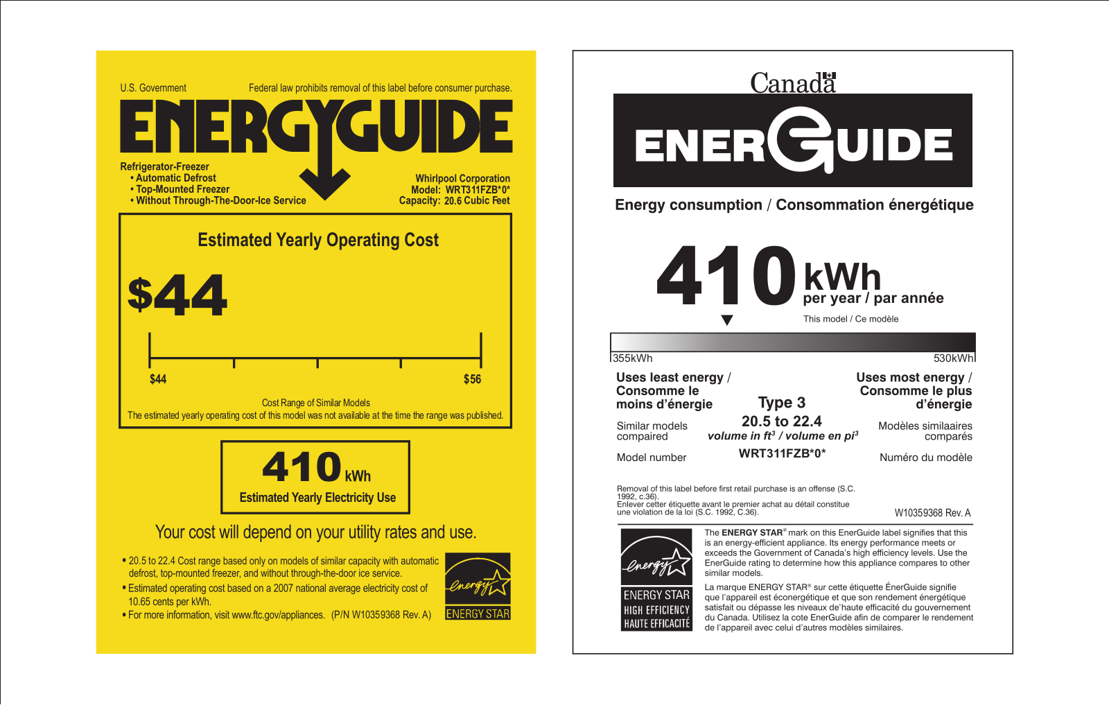 Whirlpool WRT311FZB0 Energy label