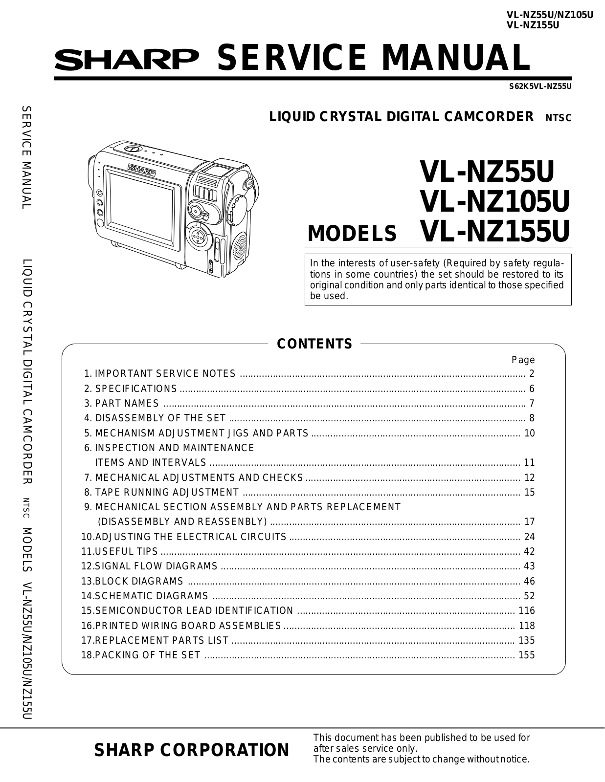 SHARP VLNZ55U, VLNZ105U, VLNZ155U Service Manual