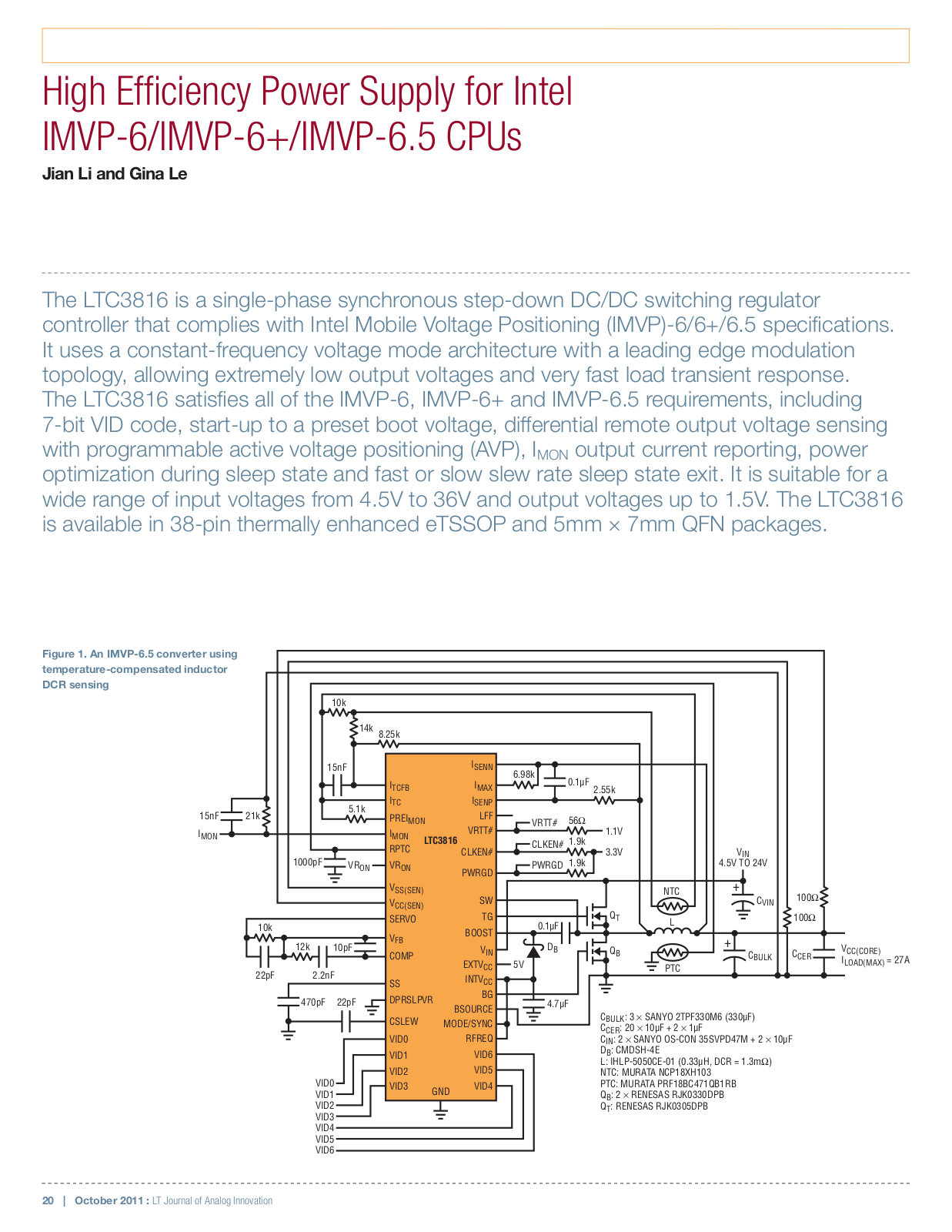 LINEAR TECHNOLOGY LTC3816 Technical data