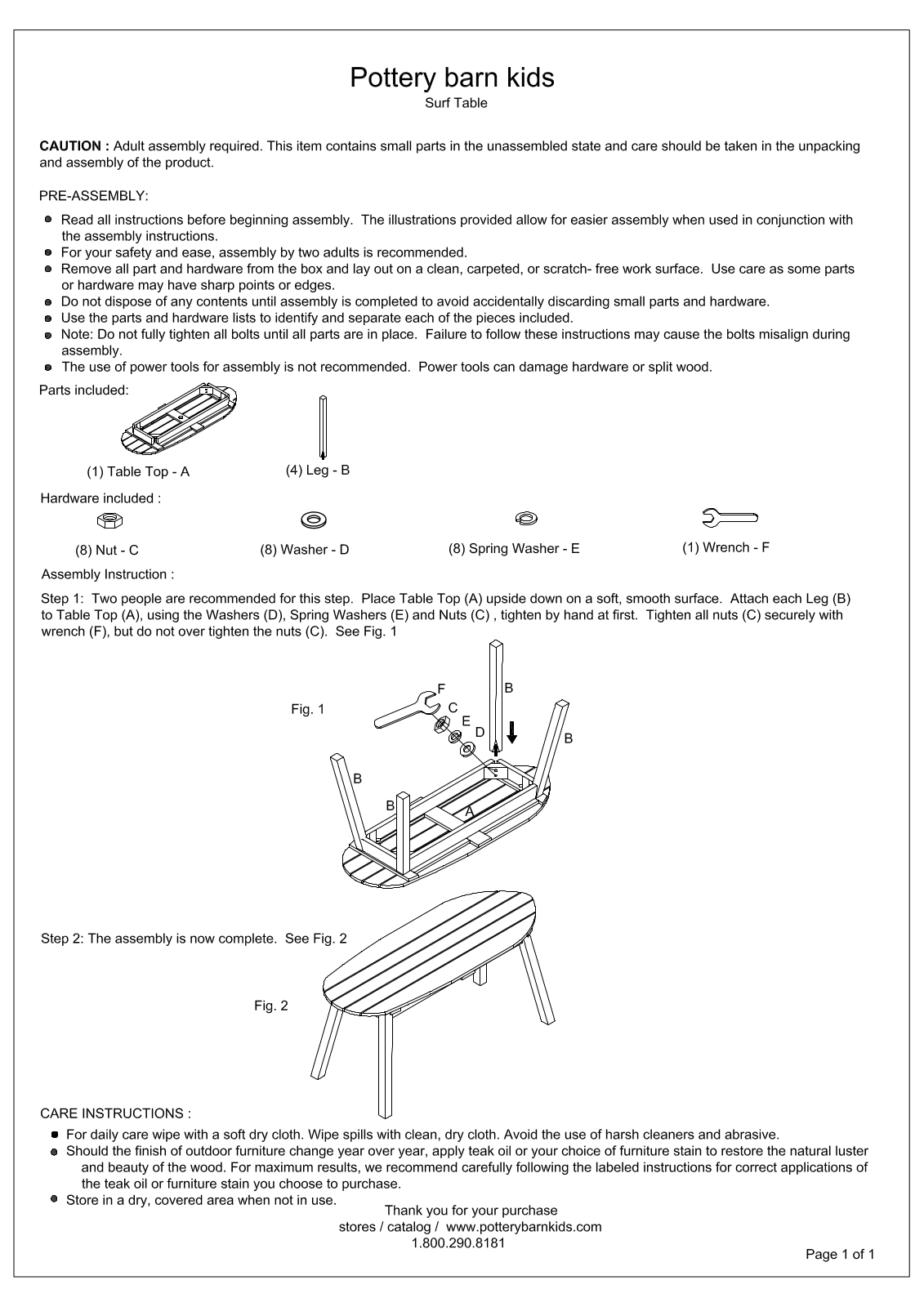 Pottery Barn Low Surf Table Assembly Instruction