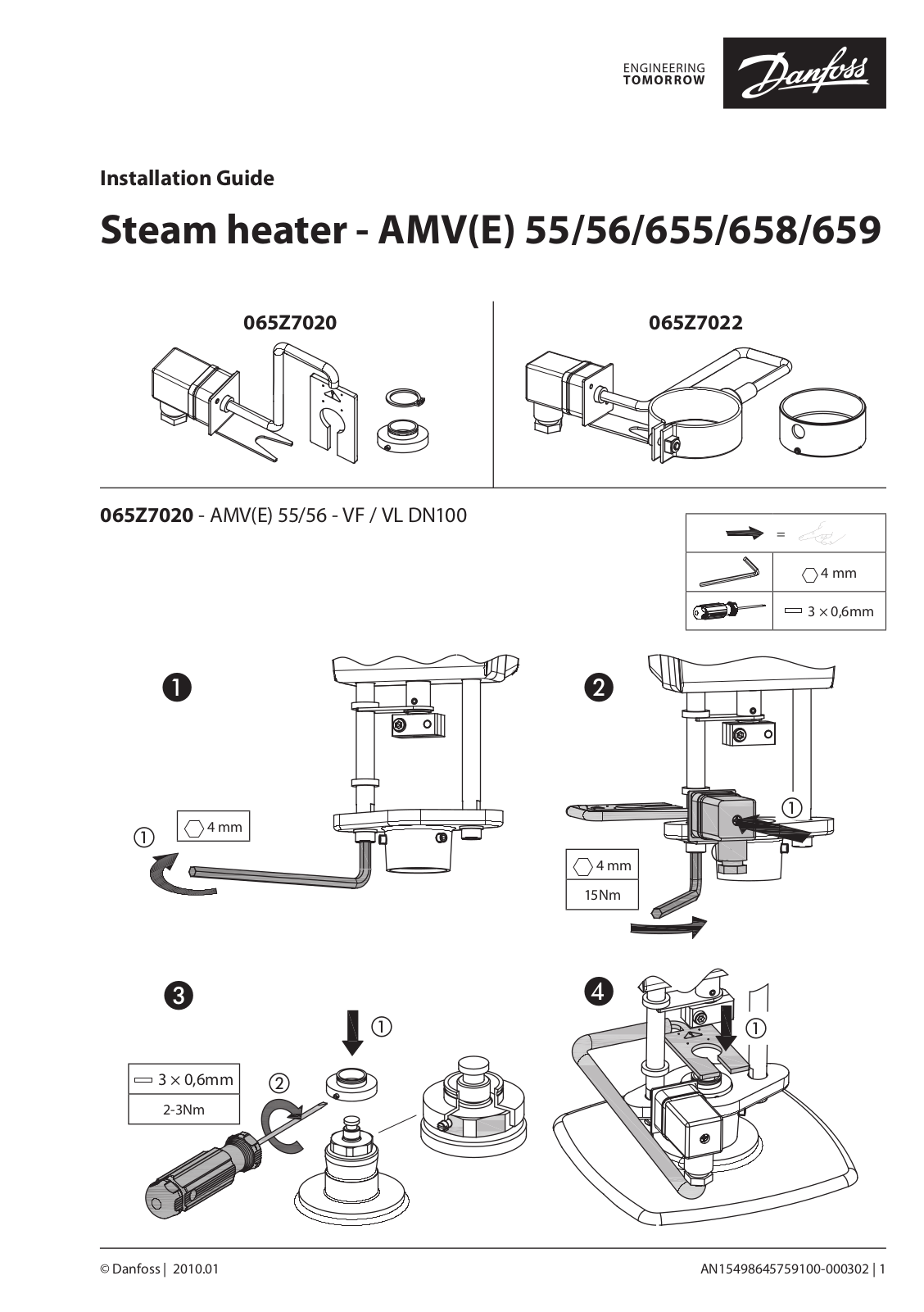 Danfoss AMV(E) 55, AMV(E) 56, AMV(E) 655, AMV(E) 658, AMV(E) 659 Installation guide