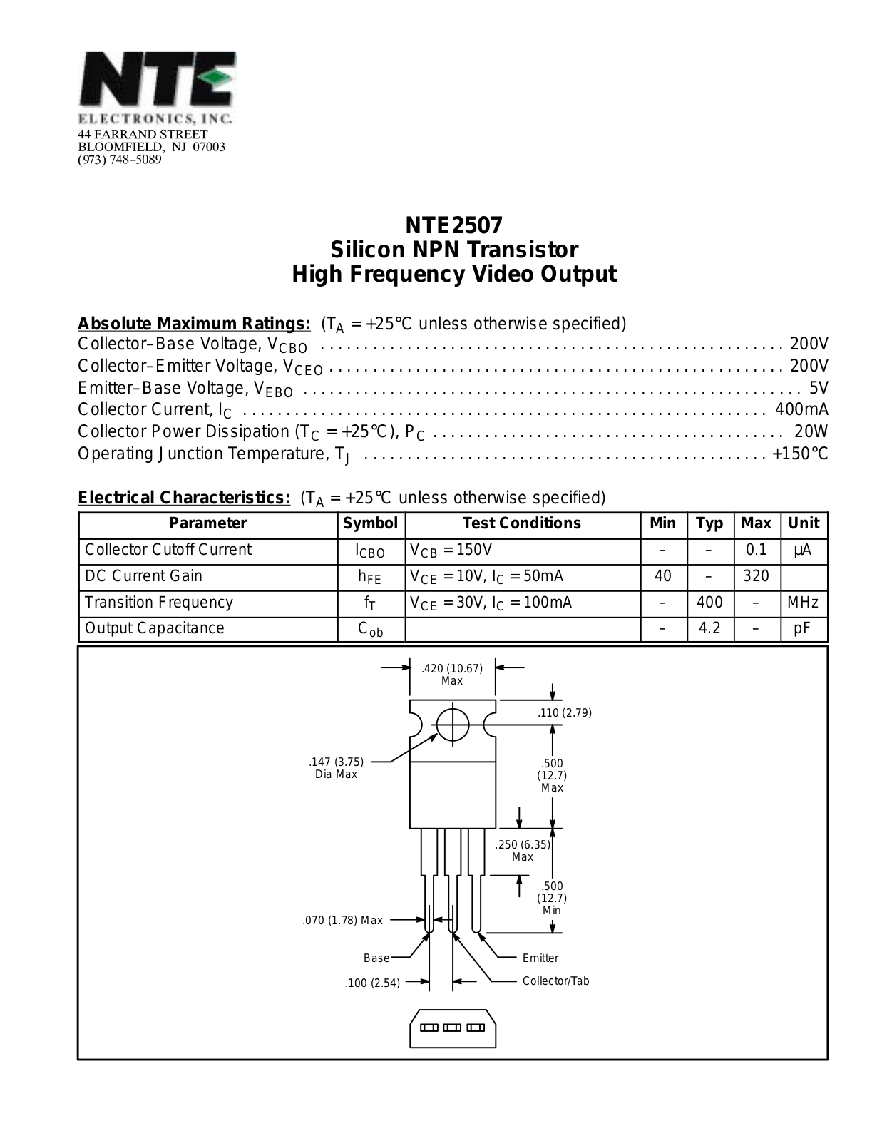 Datasheet NTE2507 Datasheet (NTE) - ManualMachine.com