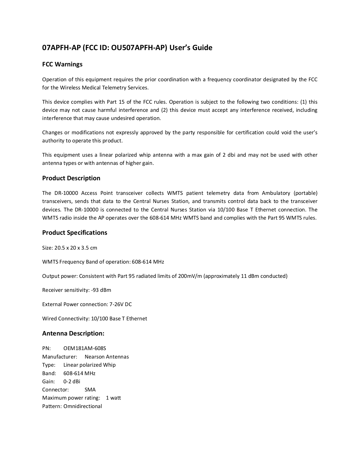 GE Medical Systems Information Technologies 07APFH-AP User Manual