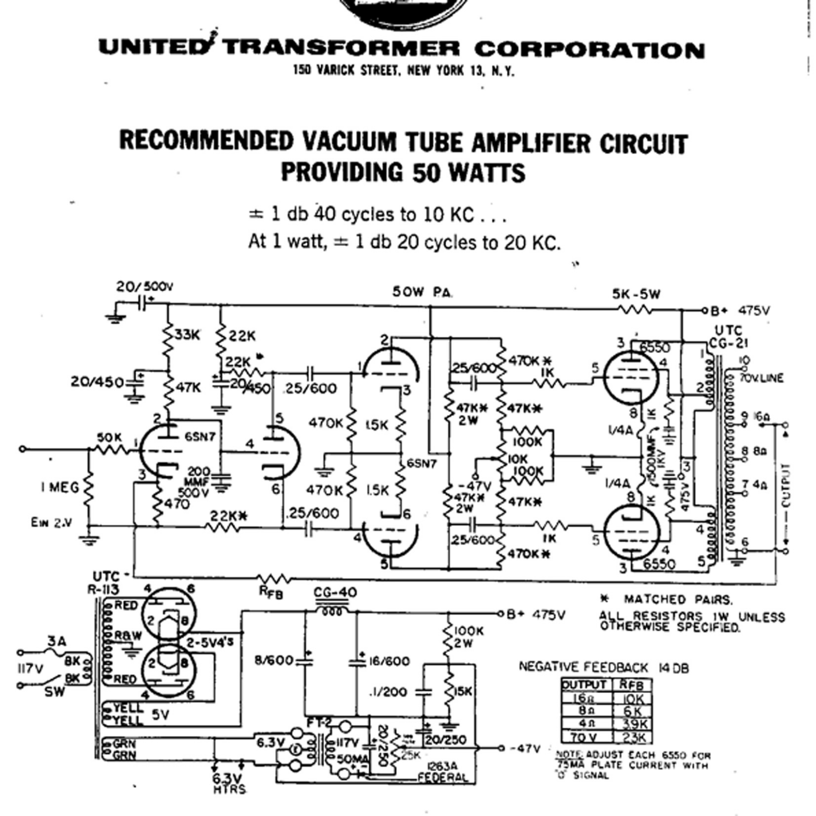 United Transformer Corp. 50-W Schematic