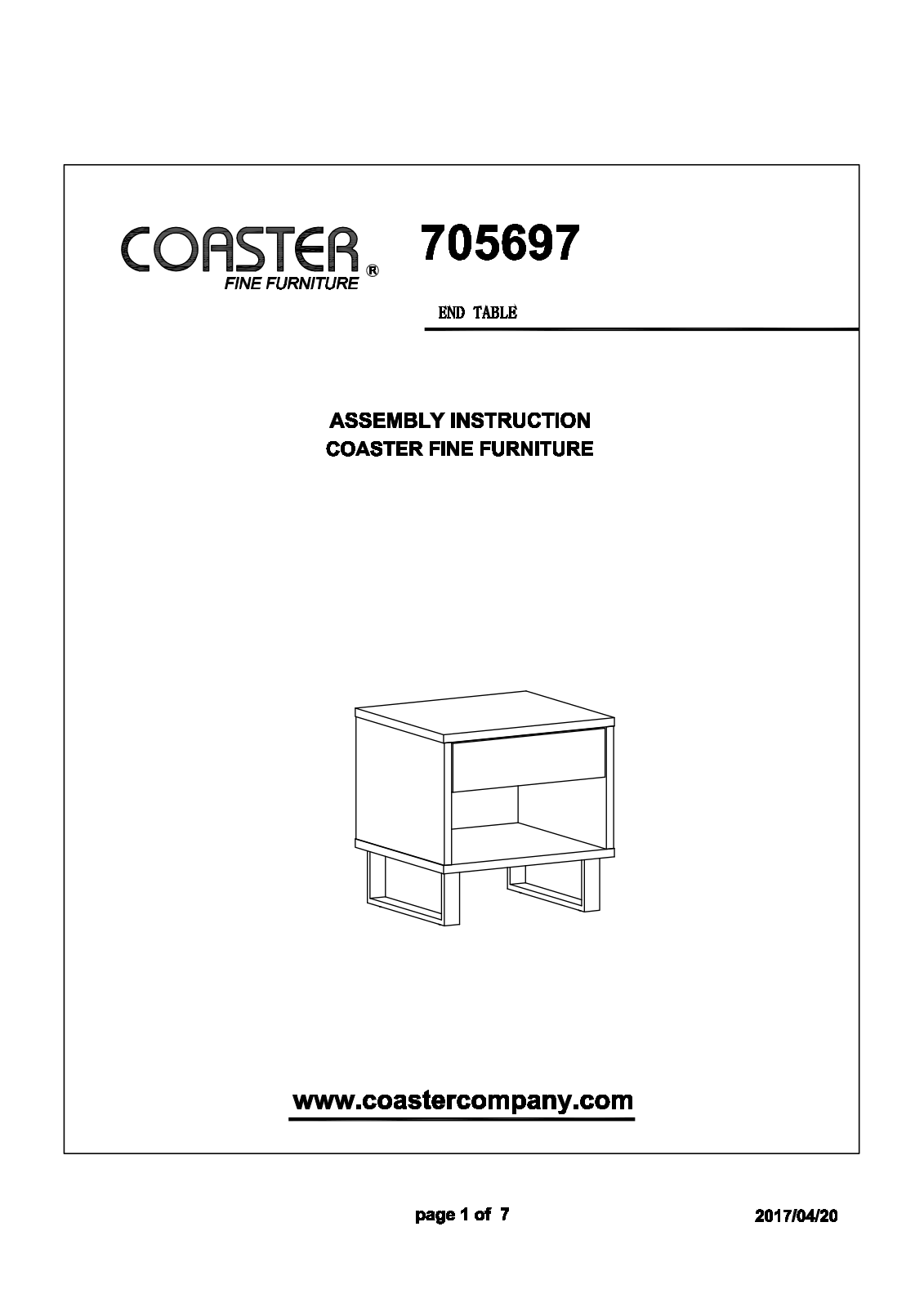 Coaster 705697 Assembly Guide