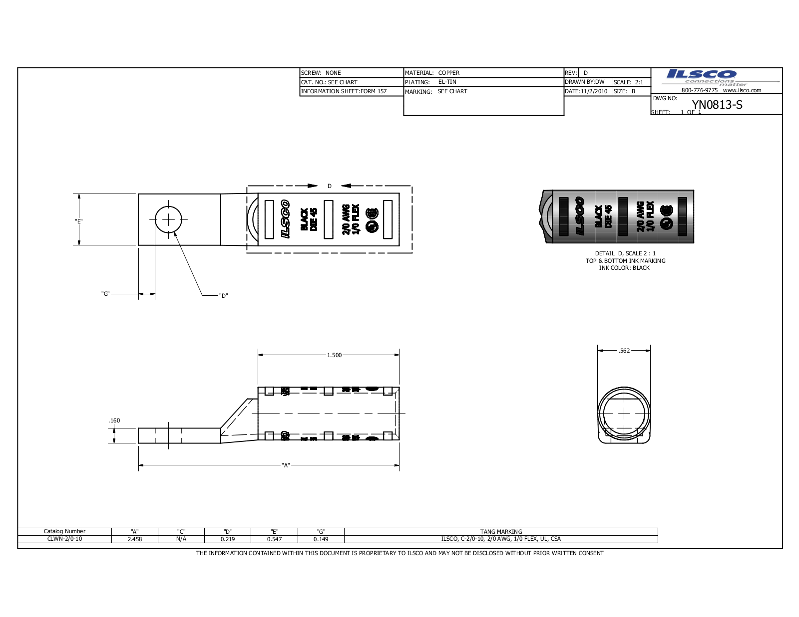 Ilsco CLWN-2/0-10 Data sheet