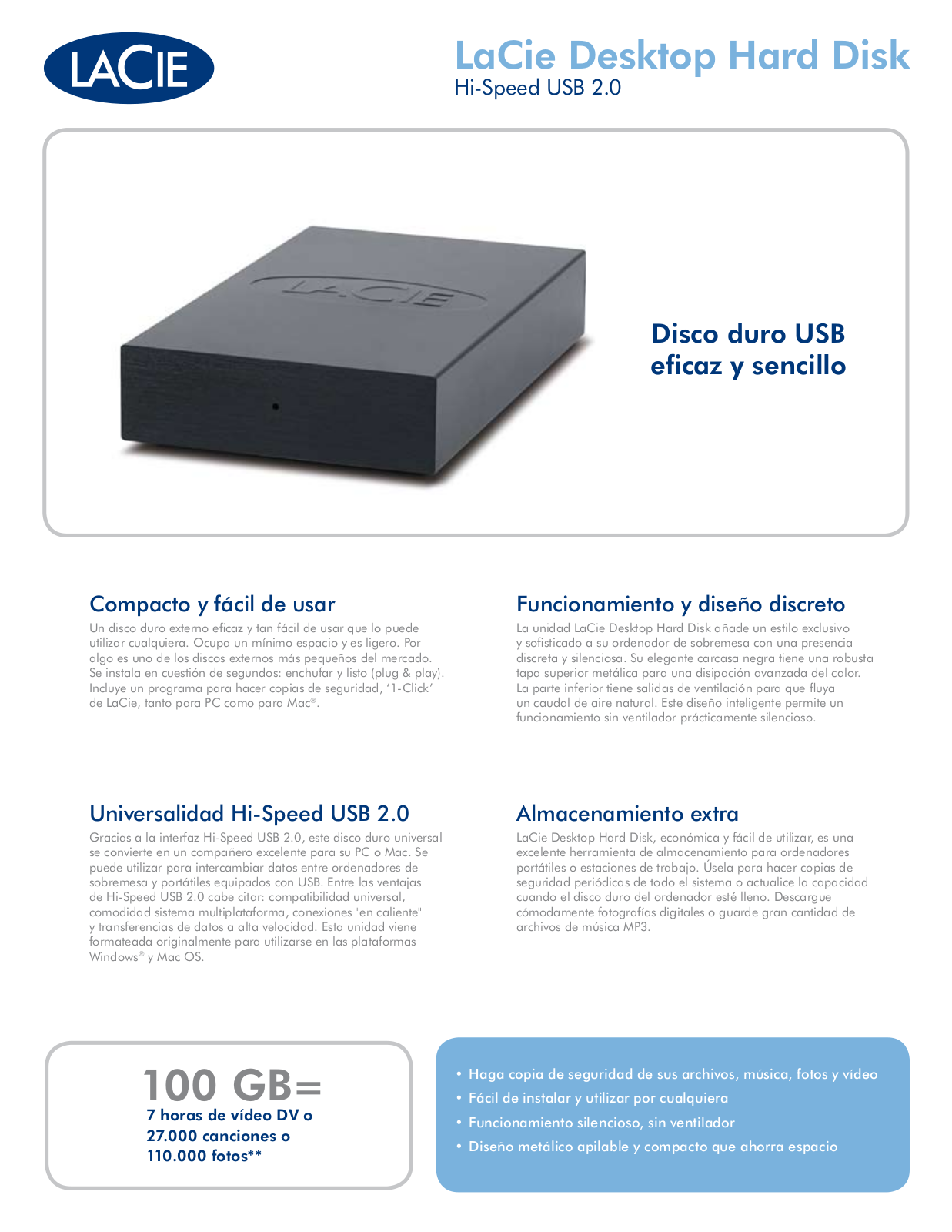 Lacie DESKTOP HARD DISK DATASHEET