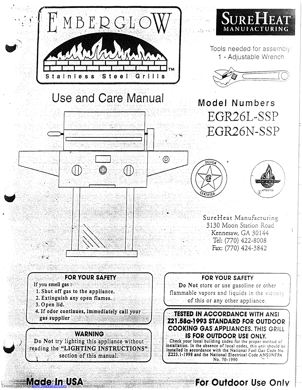 EmberGlow EGR26L-SSP, EGR26N-SSP Use And Care Manual